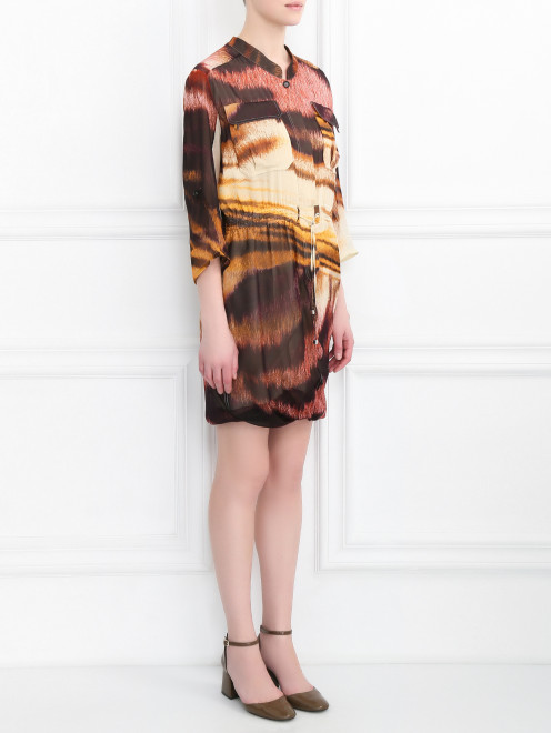 Платье-мини из шелка асимметричного кроя с узором Gianfranco Ferre - Модель Общий вид