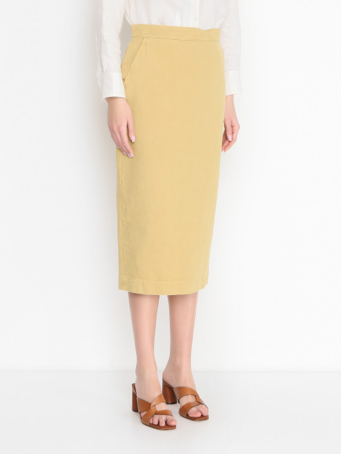 Юбка из плотного хлопка с разрезом Max Mara - МодельВерхНиз
