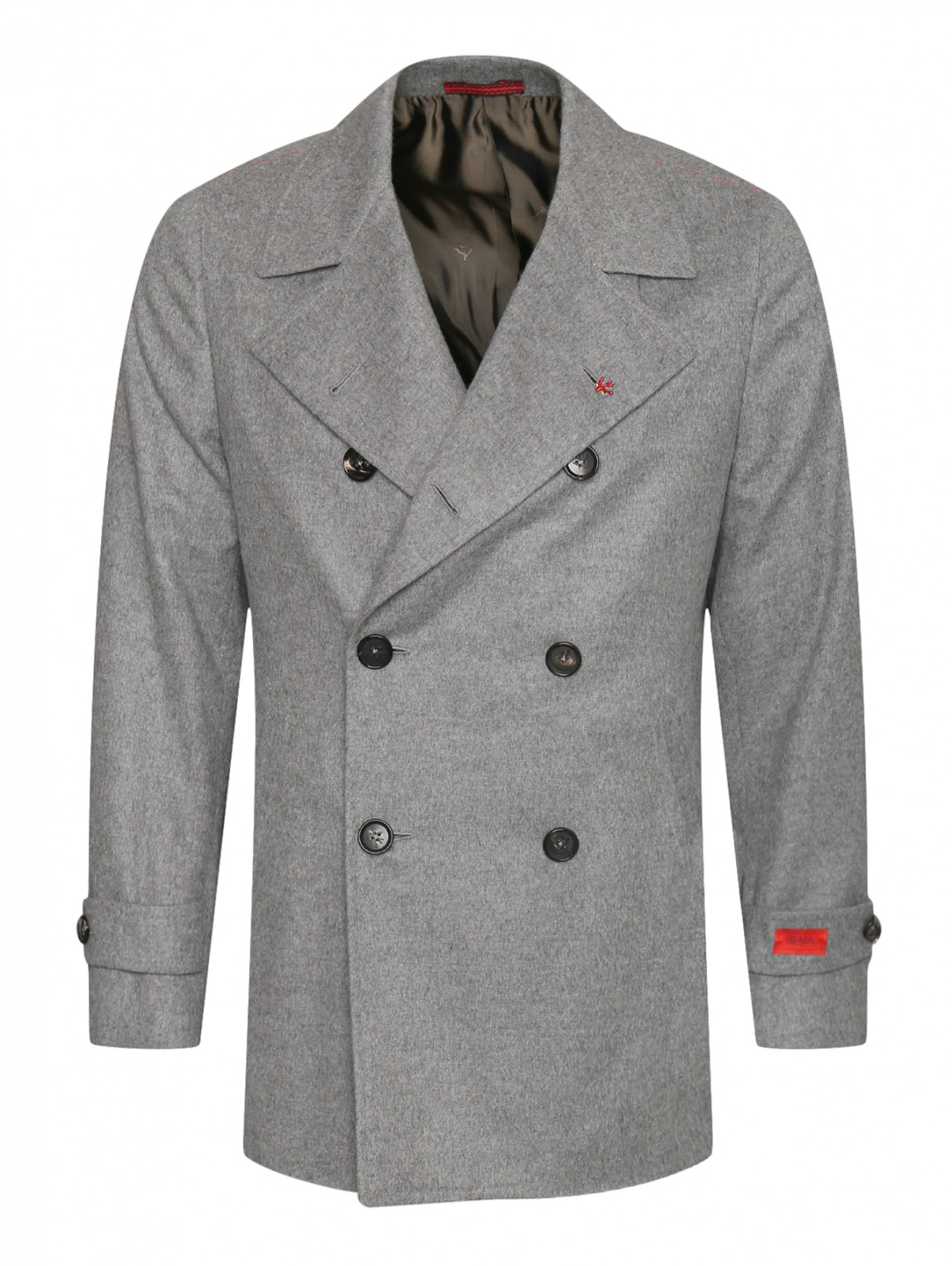 Двубортное пальто из шерсти и кашемира Isaia  –  Общий вид  – Цвет:  Серый