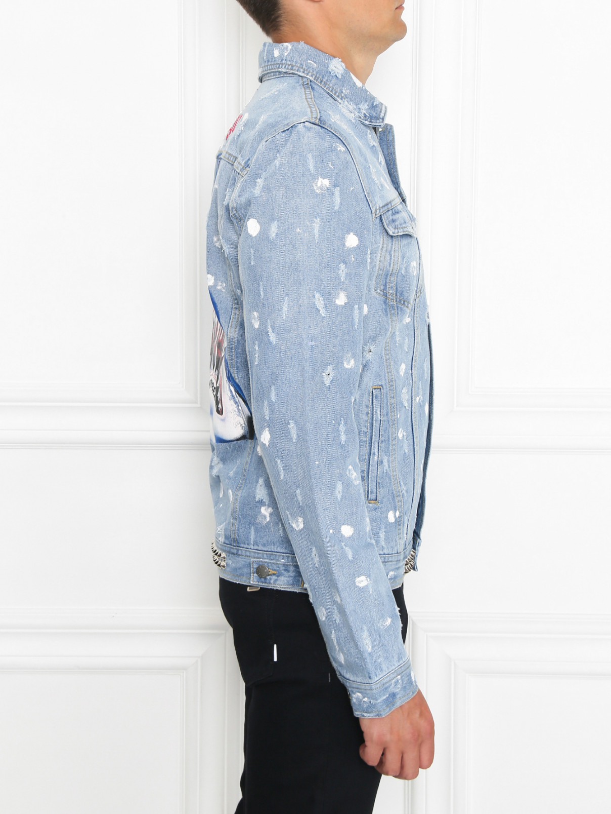 Джинсовая куртка из хлопка с металлическими аппликациями Domrebel  –  МодельВерхНиз2  – Цвет:  Синий