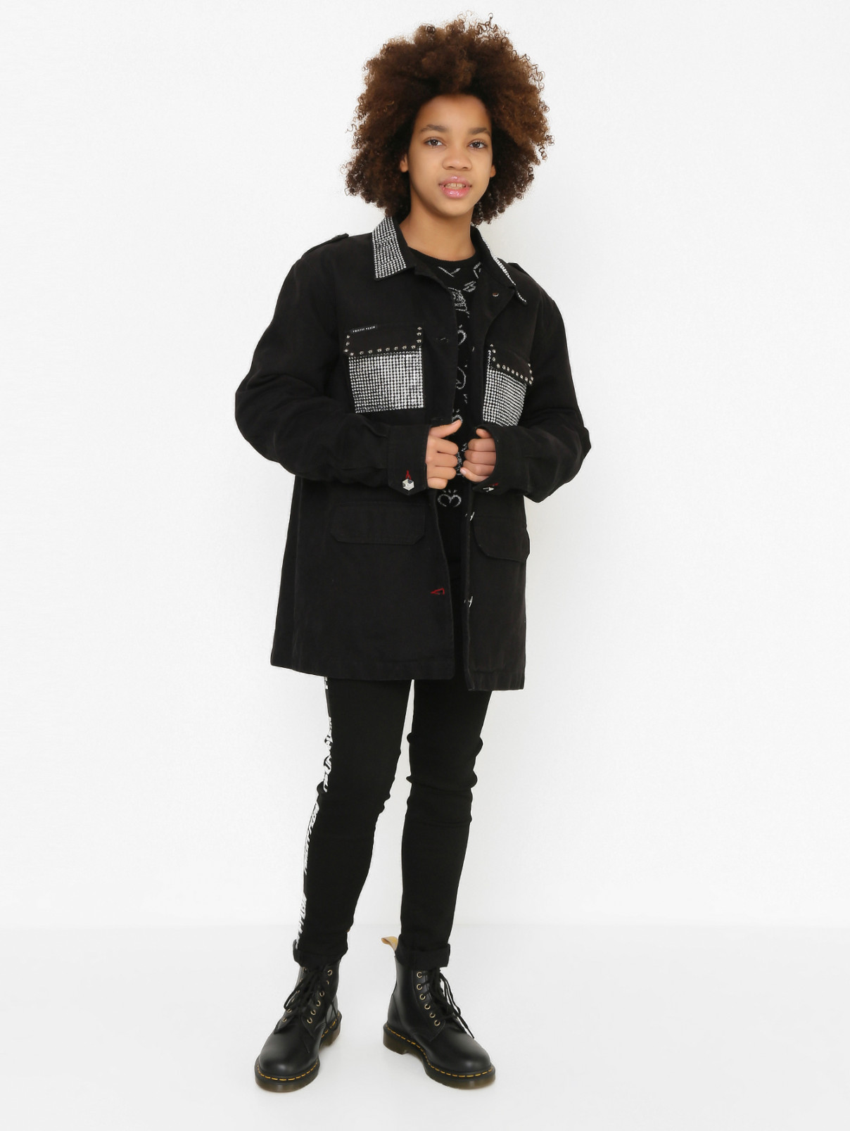 Утепленная куртка со стразами Philipp Plein  –  МодельОбщийВид  – Цвет:  Черный