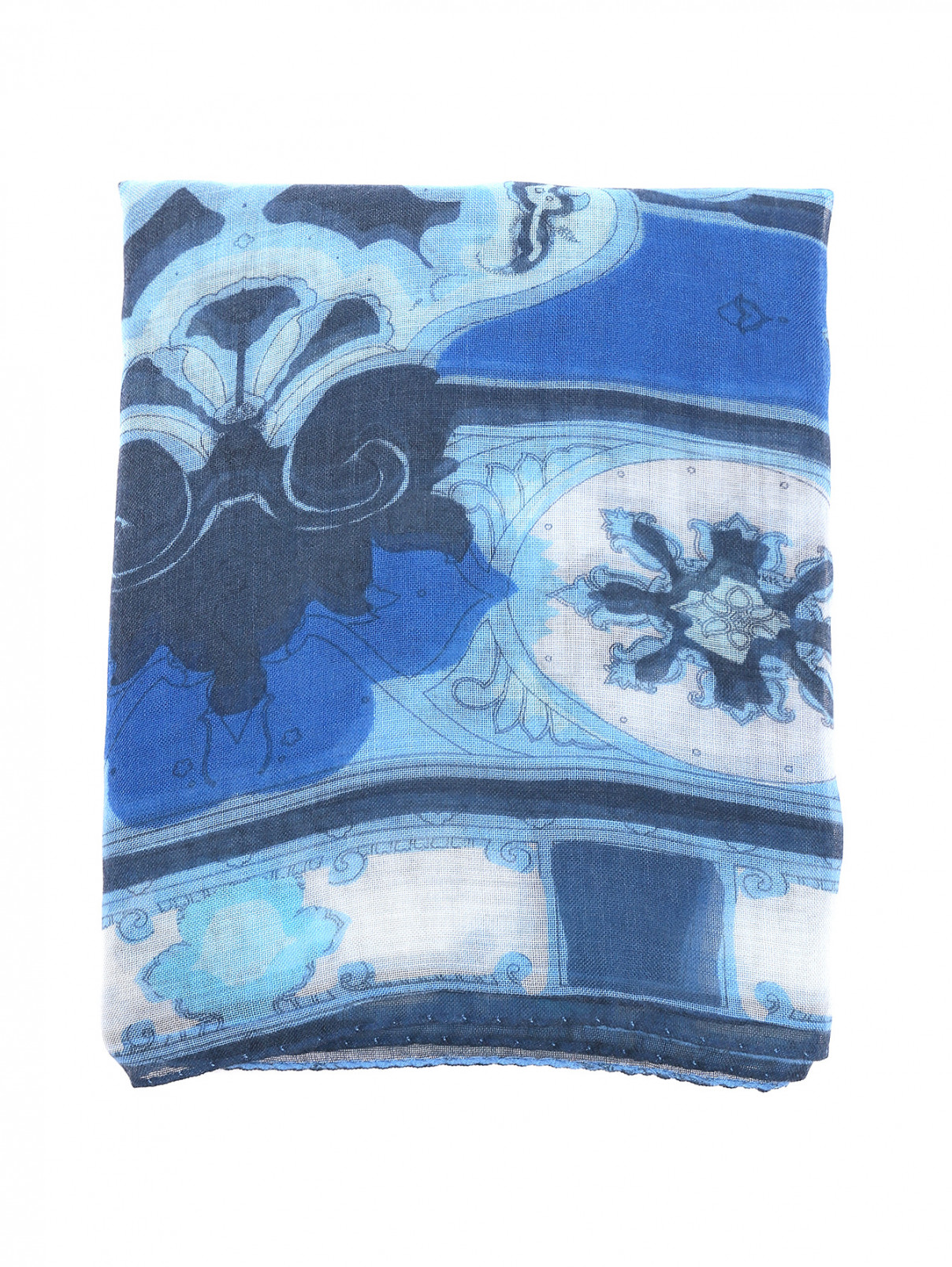 Шарф из кашемира с узором и бахромой Etro  –  Общий вид  – Цвет:  Синий