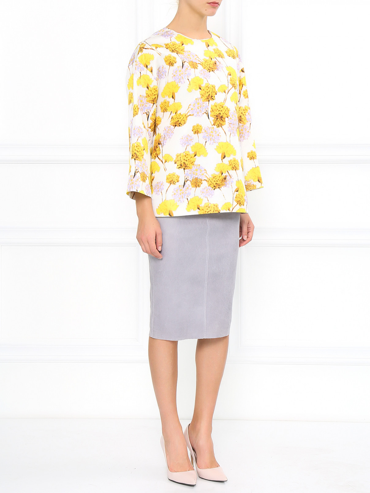 Шелковая блуза с абстрактным принтом Giambattista Valli  –  Модель Общий вид  – Цвет:  Белый