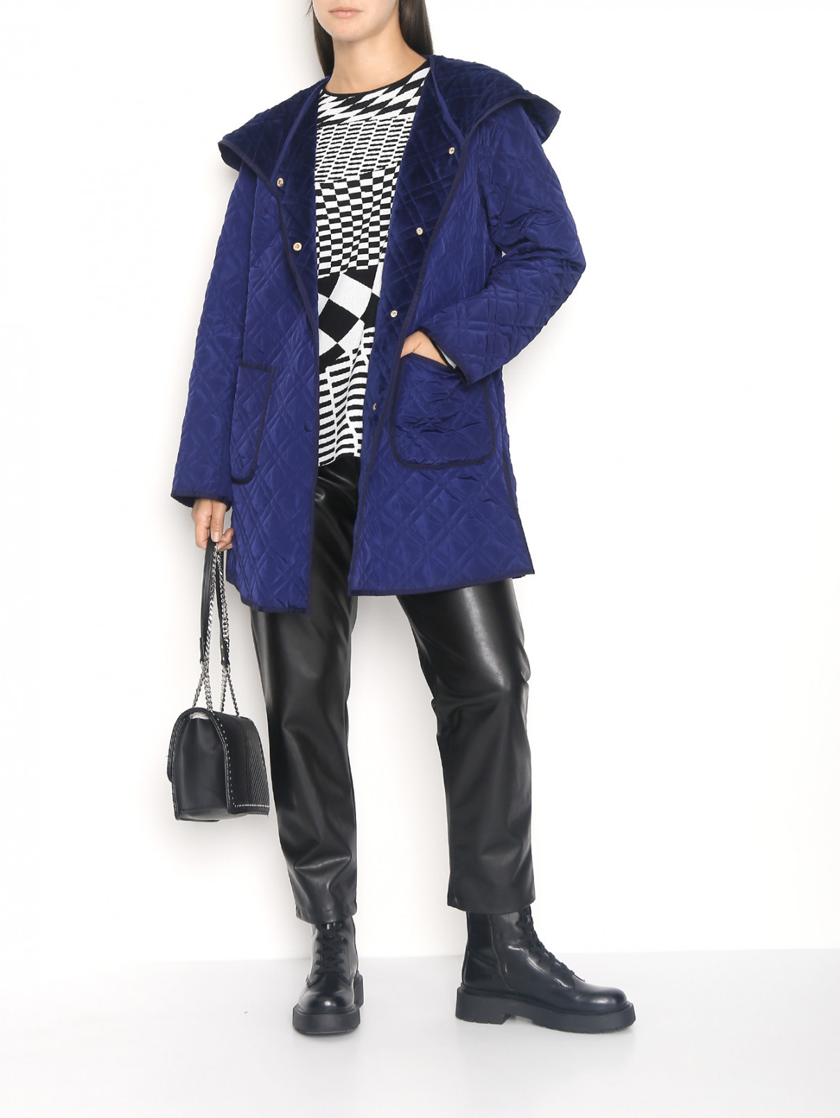 Стеганая куртка с капюшоном и карманами Persona by Marina Rinaldi  –  МодельОбщийВид  – Цвет:  Синий