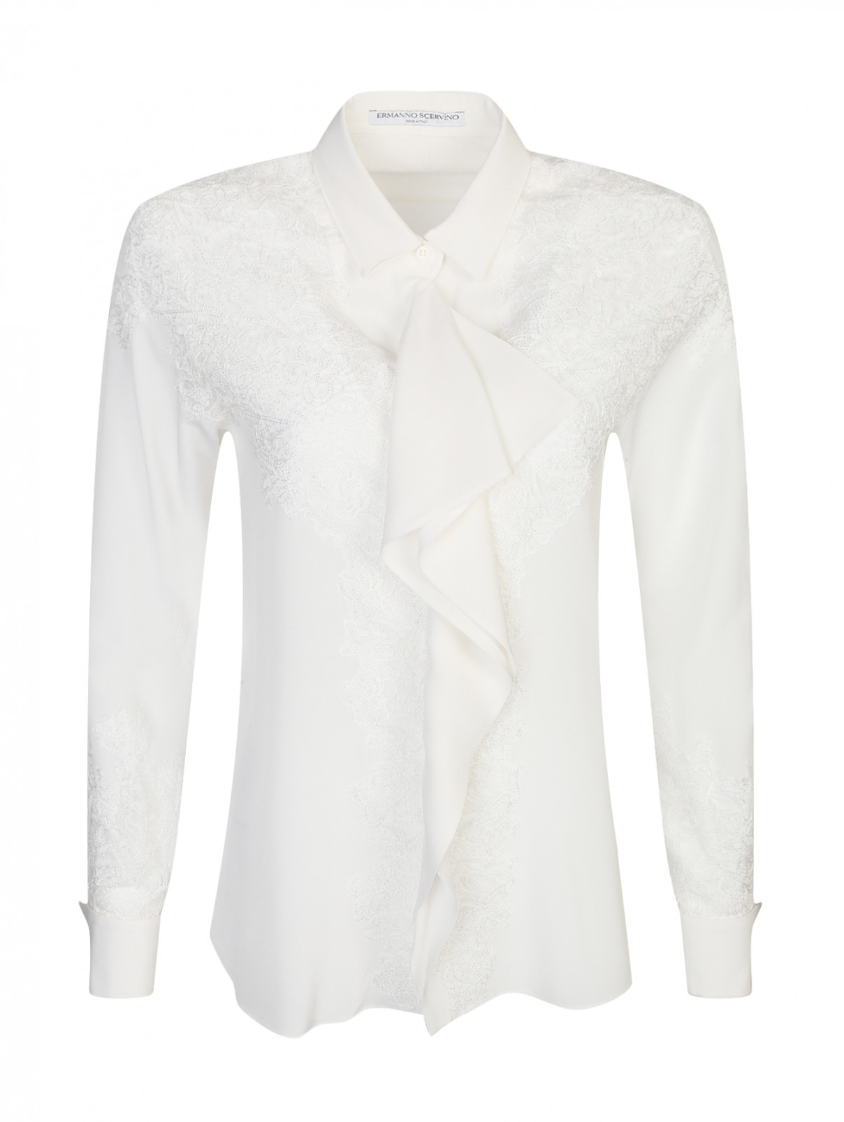 Блуза из шелка с кружевной отделкой Ermanno Scervino  –  Общий вид  – Цвет:  Белый
