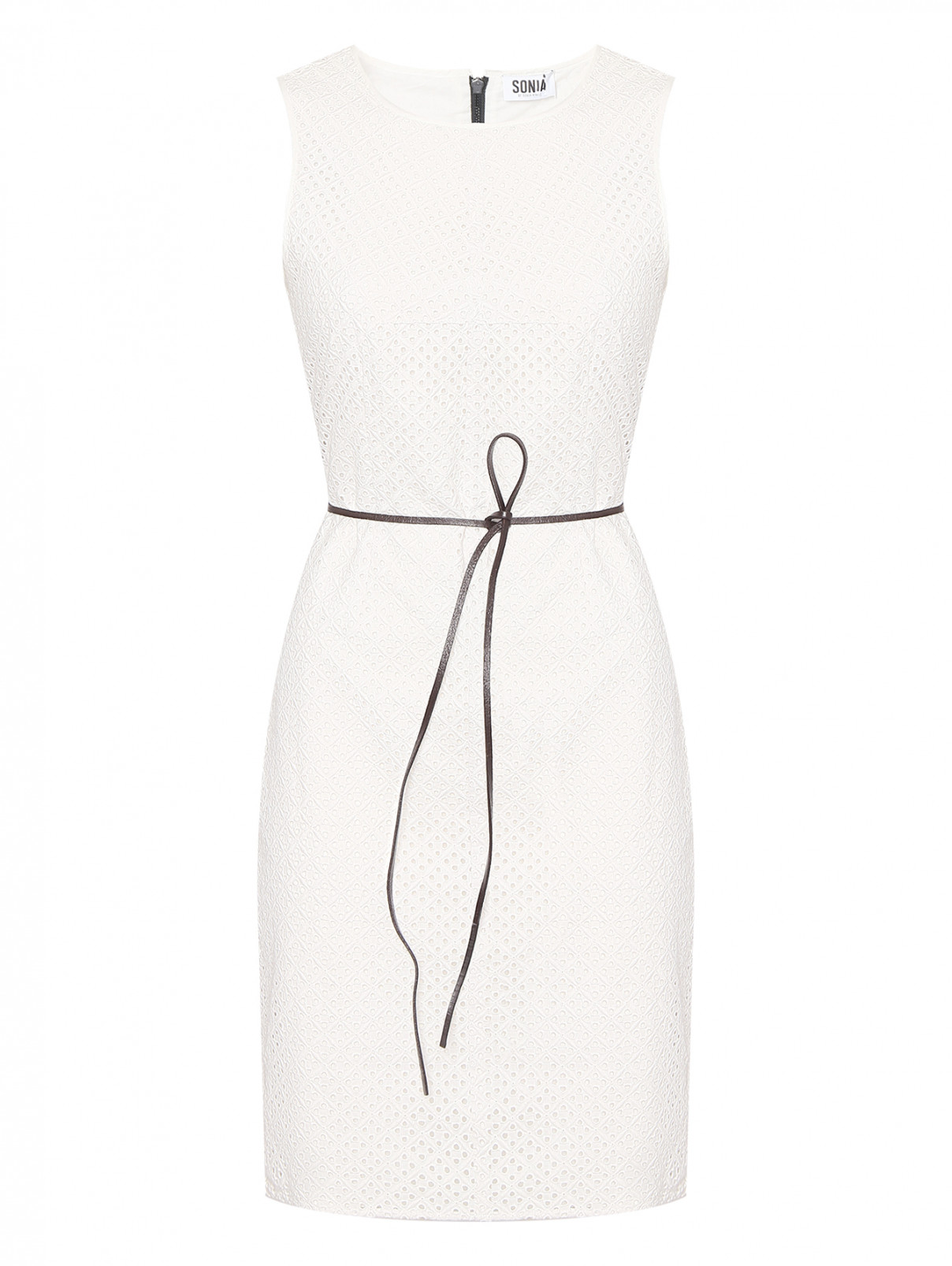 Платье-мини из хлопка с поясом Sonia Rykiel  –  Общий вид  – Цвет:  Белый