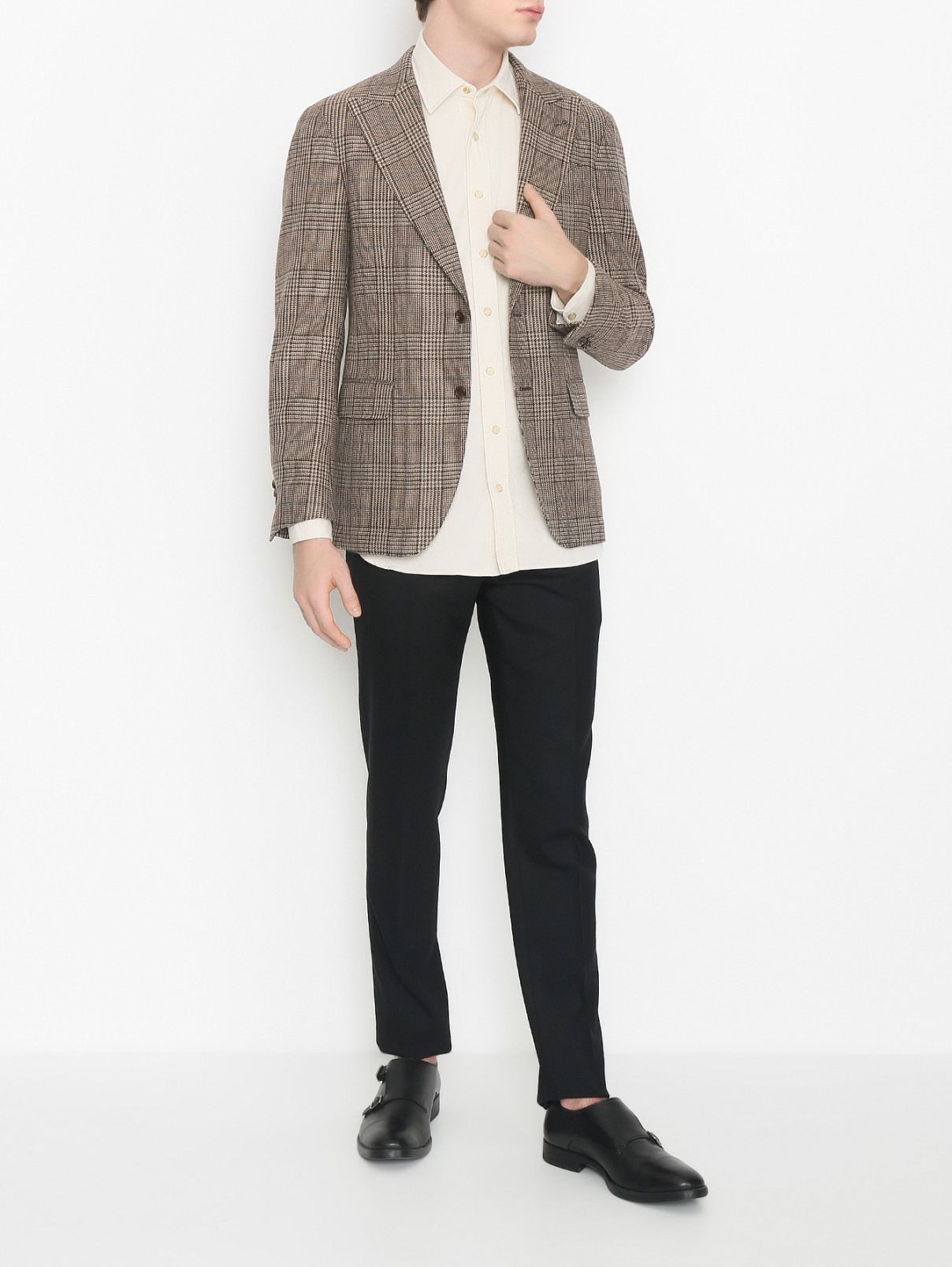 Пиджак из шерсти с узором гусиная лапка LARDINI  –  МодельОбщийВид  – Цвет:  Коричневый