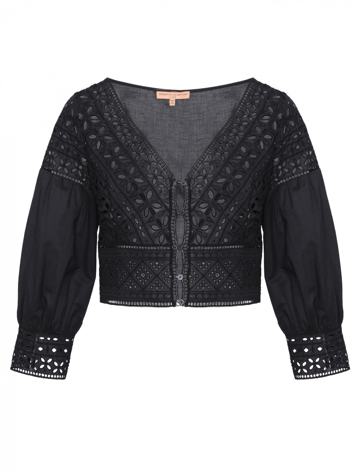 Укороченная блуза из хлопка с вышивкой Ermanno Scervino  –  Общий вид  – Цвет:  Черный