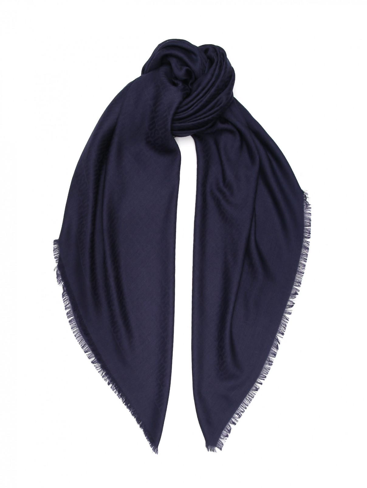 Платок из шерсти и шелка с бахромой Moschino  –  Общий вид  – Цвет:  Синий