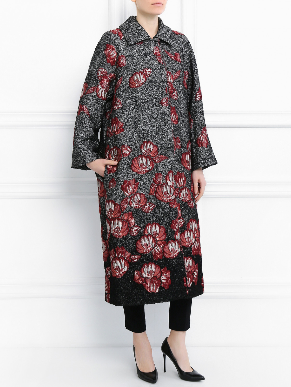 Пальто из фактурной ткани с цветочным узором Alberta Ferretti  –  Модель Общий вид  – Цвет:  Узор