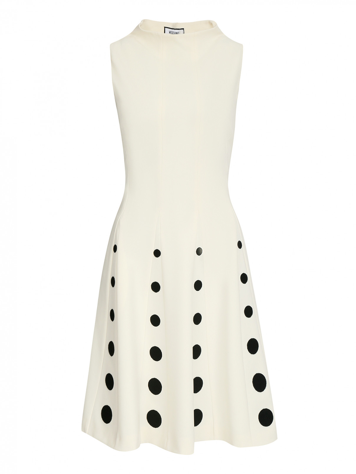 Платье-мини без рукавов с вышивкой Moschino  –  Общий вид  – Цвет:  Бежевый