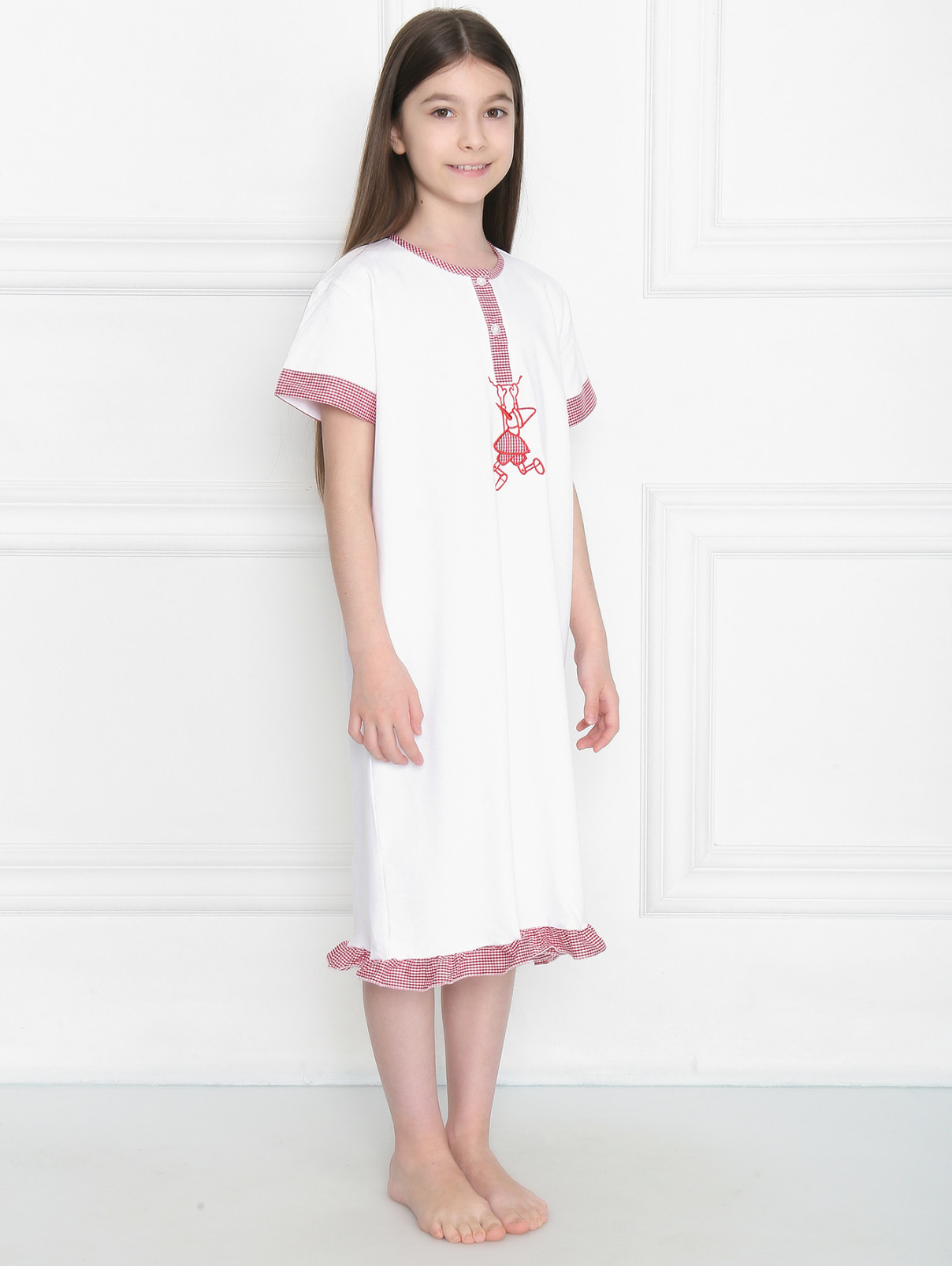 Ночная сорочка из хлопка с вышивкой Giottino  –  МодельВерхНиз  – Цвет:  Белый