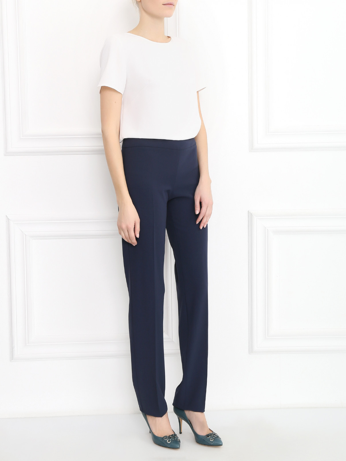 Узкие брюки из смешанной шерсти Armani Collezioni  –  Модель Общий вид  – Цвет:  Синий