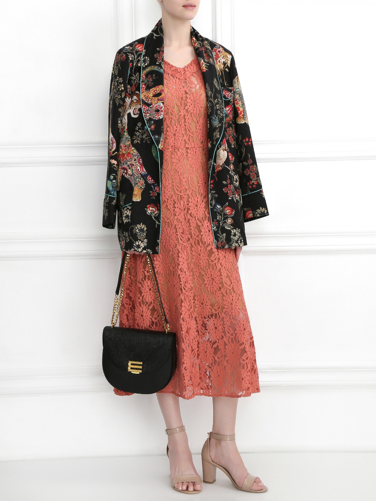 Платье-миди с узором DKNY  –  Модель Общий вид  – Цвет:  Розовый