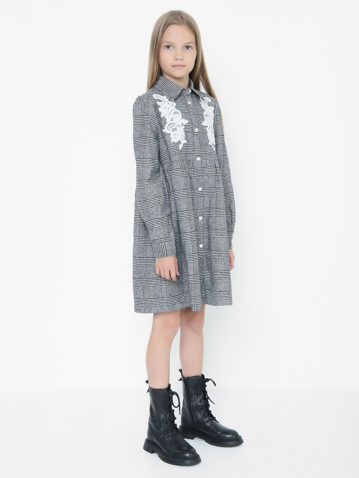 Платье на пуговицах с аппликацией Ermanno Scervino Junior  –  МодельВерхНиз  – Цвет:  Узор