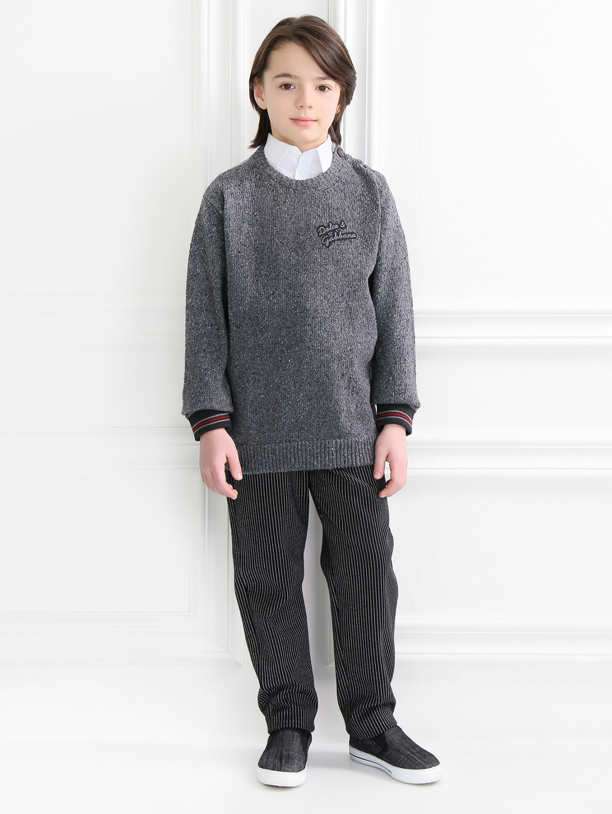 Джемпер из хлопка и шерсти крупной вязки Dolce & Gabbana  –  Модель Общий вид  – Цвет:  Серый