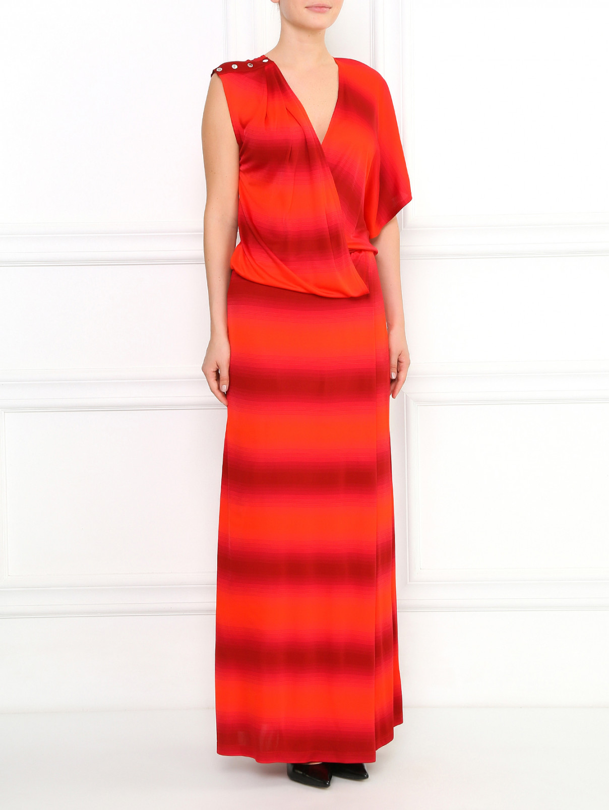 Трикотажное платье-макси асимметричного кроя с узором Chapurin  –  Модель Общий вид  – Цвет:  Красный