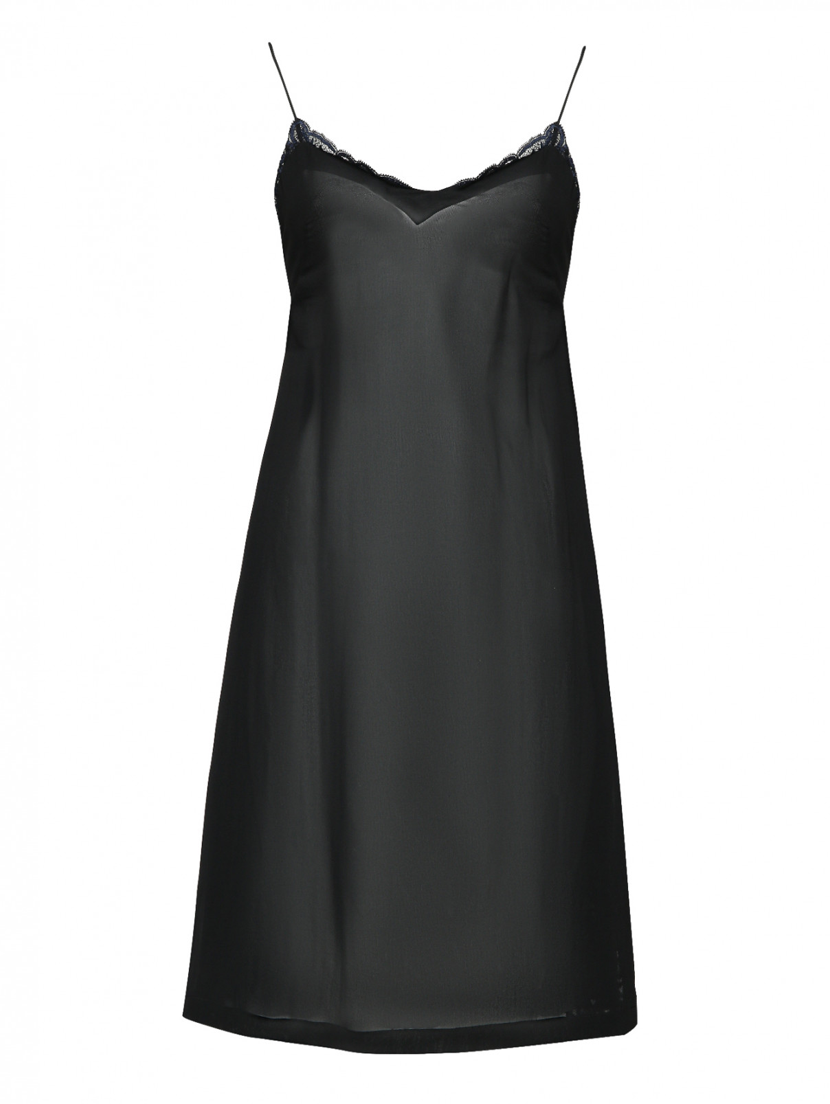 Сорочка шелковая с кружевом La Perla  –  Общий вид  – Цвет:  Черный