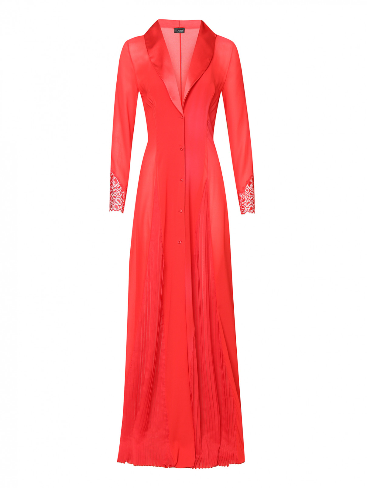 Халат из шелка с кружевной отделкой La Perla  –  Общий вид  – Цвет:  Красный
