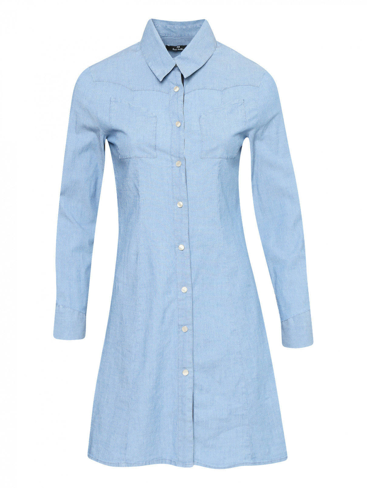 Платье-мини из хлопка с накладными карманами Paul Smith  –  Общий вид  – Цвет:  Синий