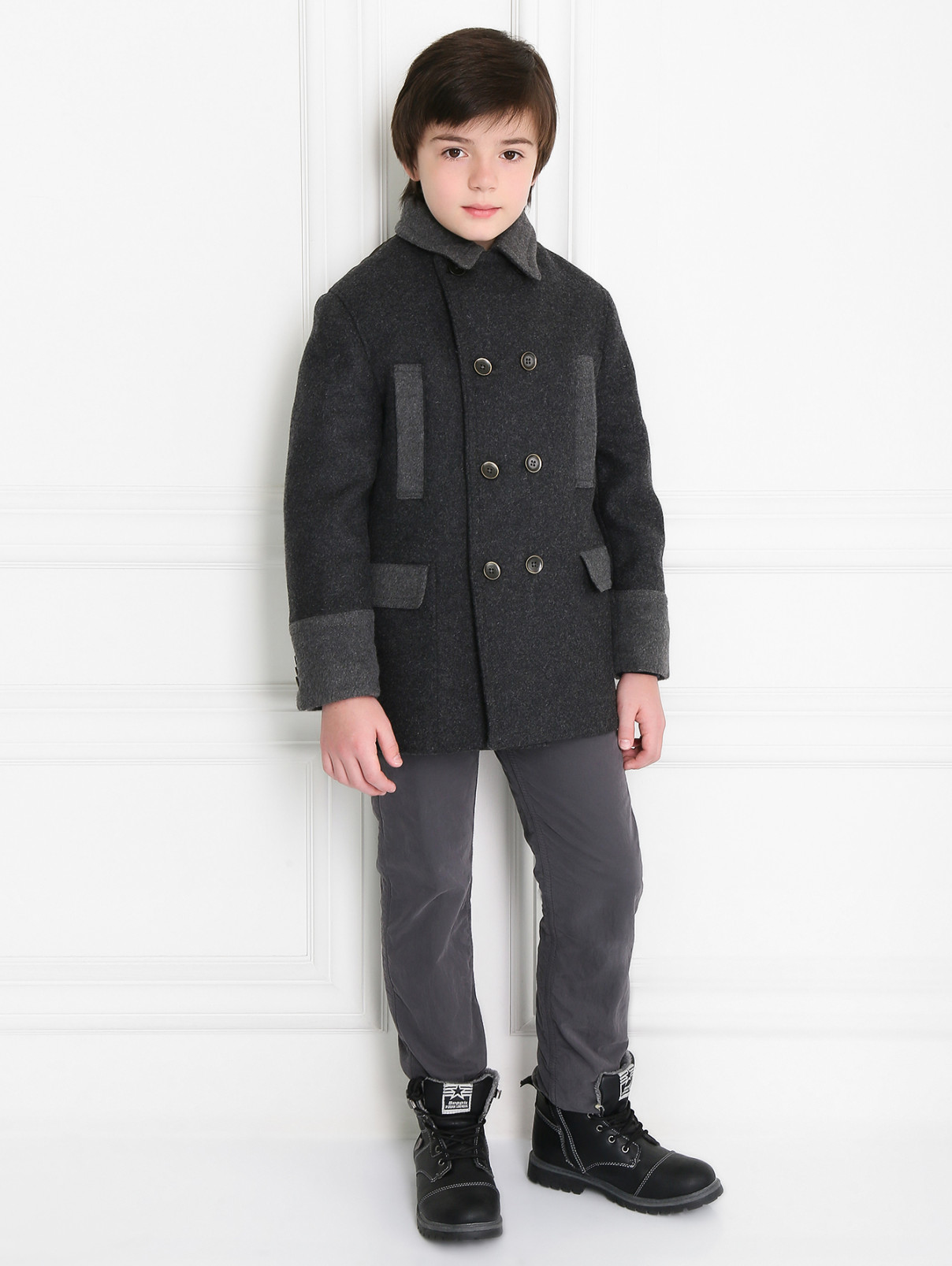 Двубортное пальто утепленное пуховым подкладом Dolce & Gabbana  –  Модель Общий вид  – Цвет:  Серый