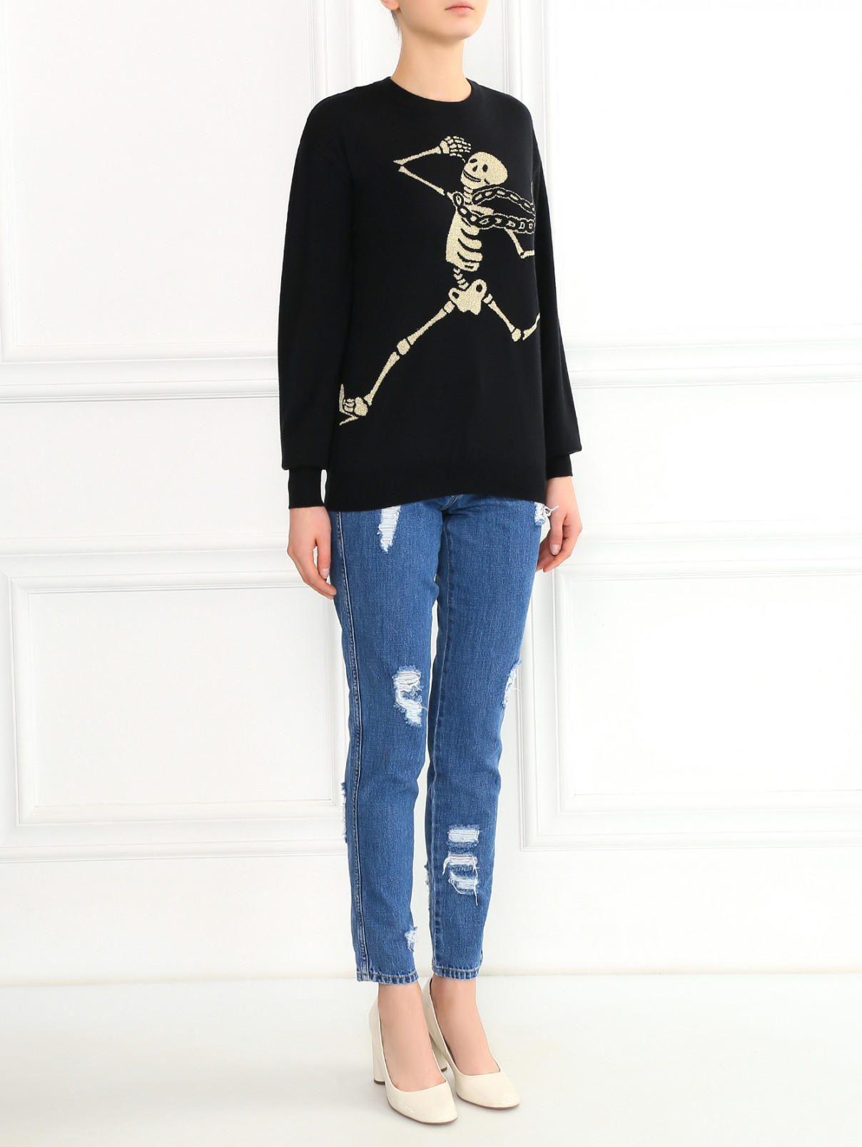 Джемпер из шерсти мелкой вязки с узором Moschino Couture  –  Модель Общий вид  – Цвет:  Черный
