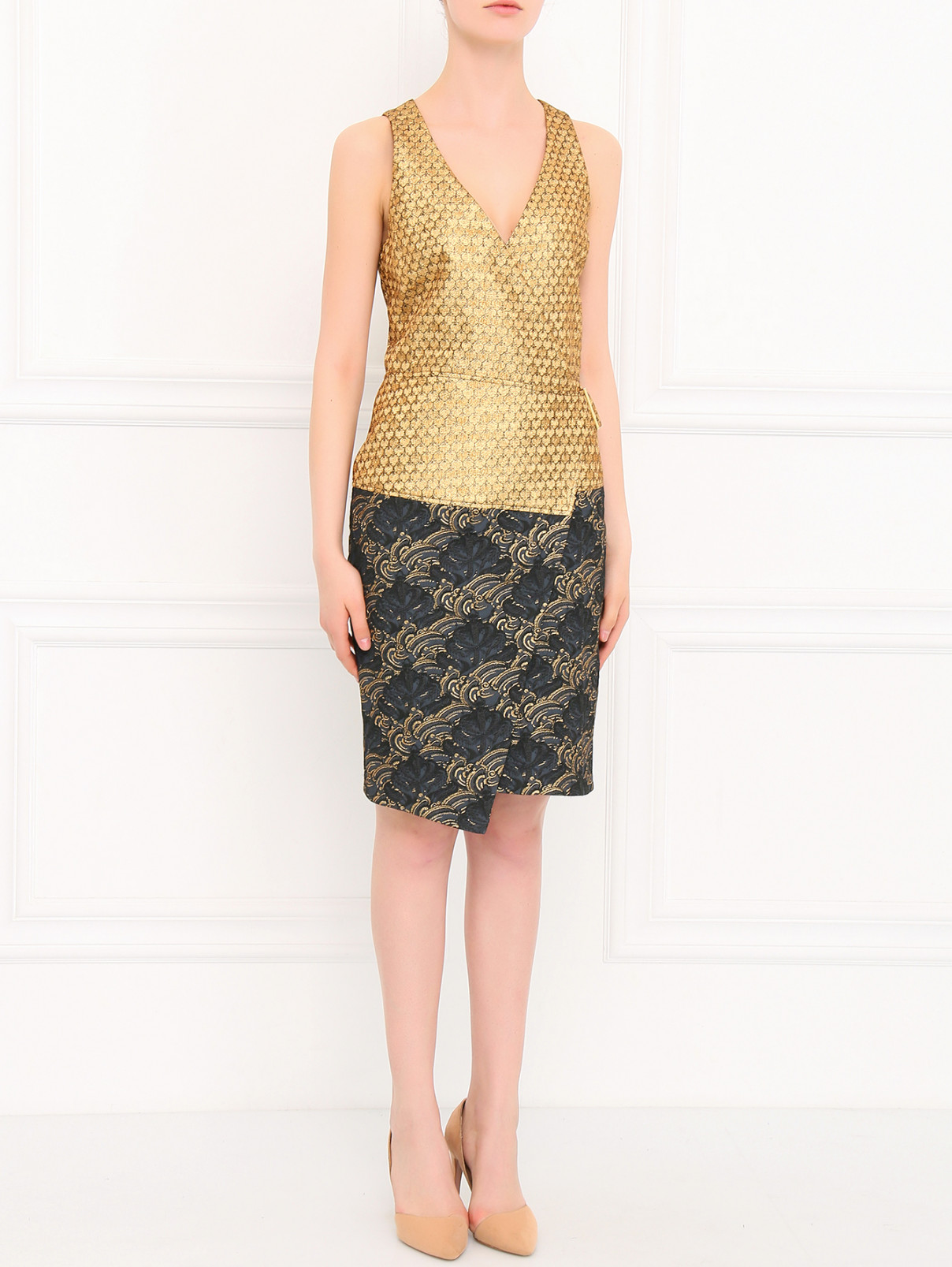 Платье из фактурной ткани с запахом Kenzo  –  Модель Общий вид  – Цвет:  Золотой