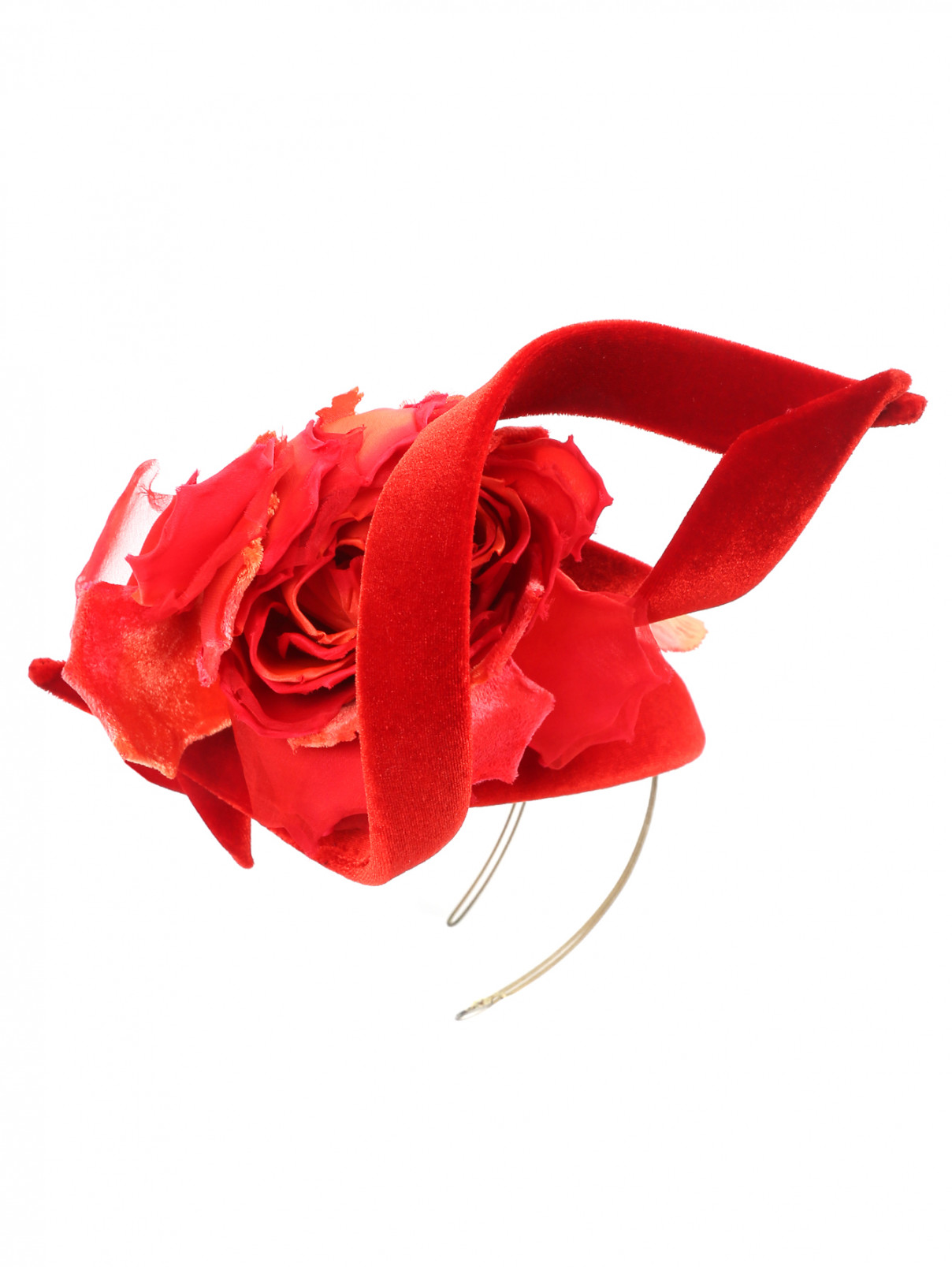 Шляпка из бархата с декором Philip Treacy London  –  Общий вид  – Цвет:  Красный