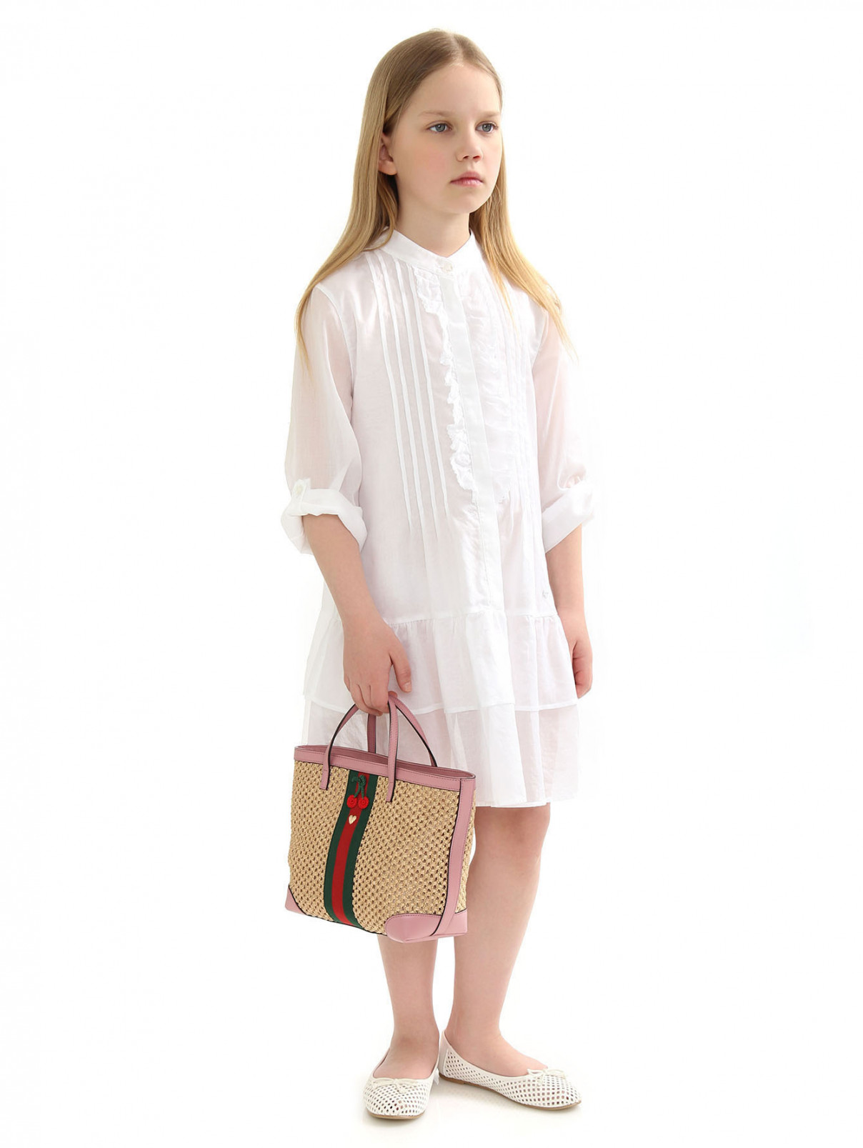 Плетеная сумка на коротких ручках Gucci  –  Модель Общий вид  – Цвет:  Бежевый