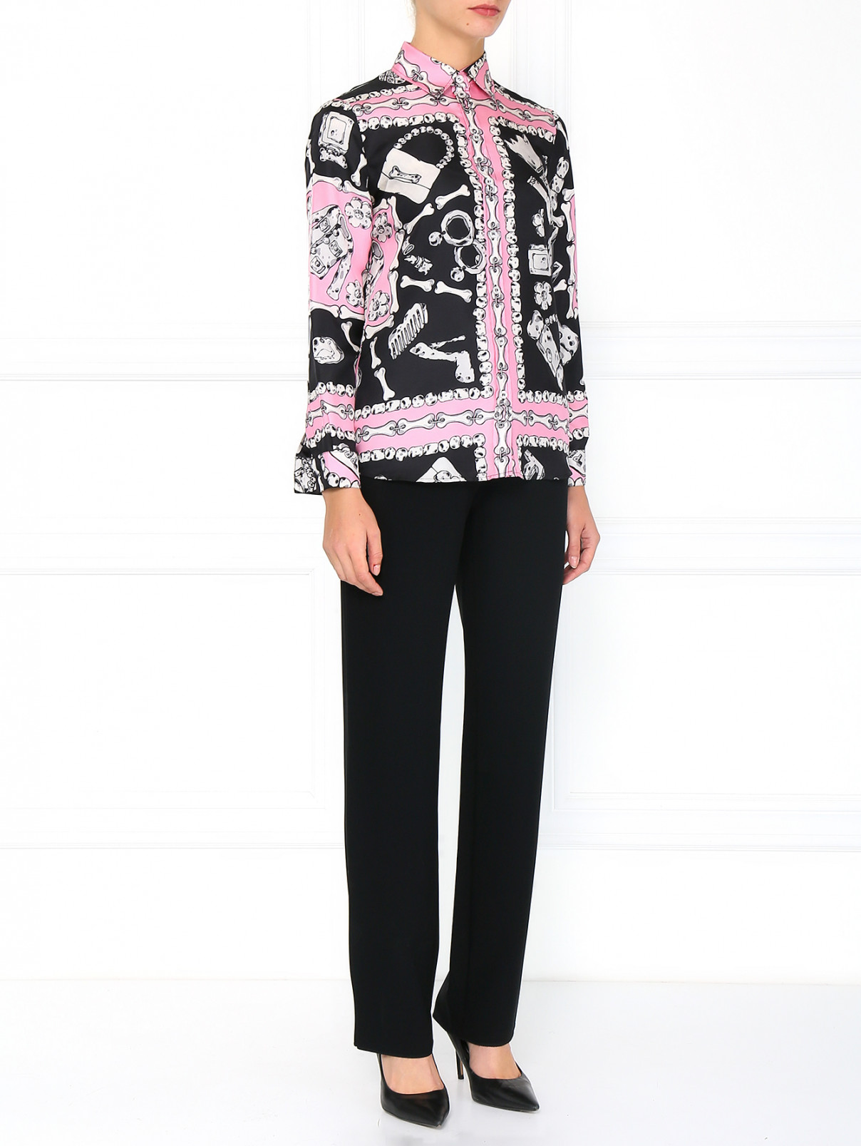 Шелковая блуза с принтом Moschino Cheap&Chic  –  Модель Общий вид  – Цвет:  Розовый