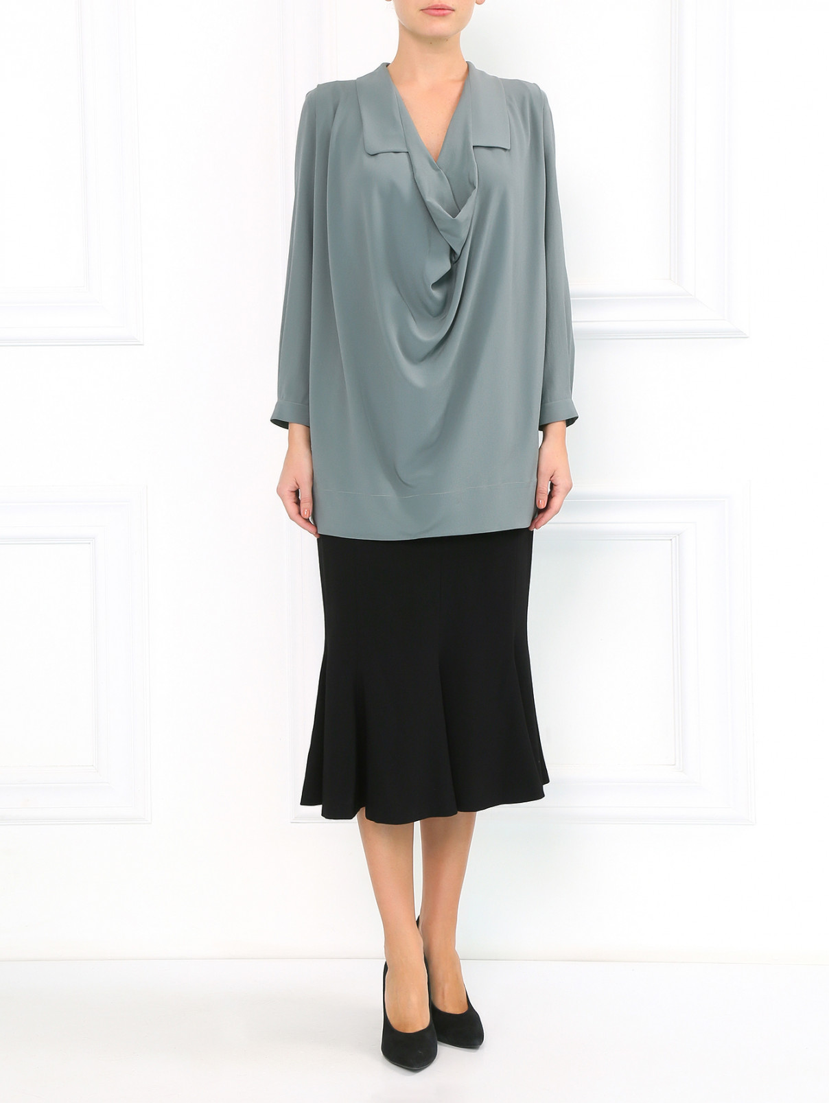Блуза из шелка с драпировкой Antonio Marras  –  Модель Общий вид  – Цвет:  Серый
