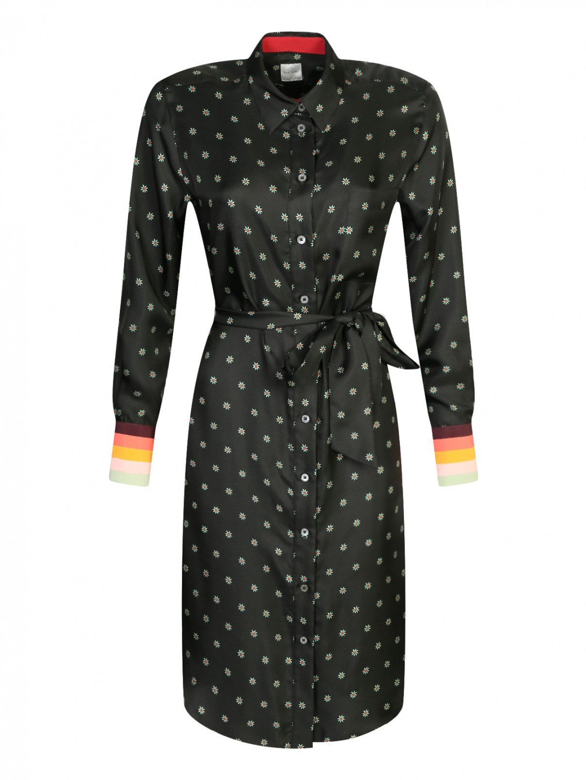 Платье-рубашка из шелка с узором Paul Smith  –  Общий вид  – Цвет:  Черный