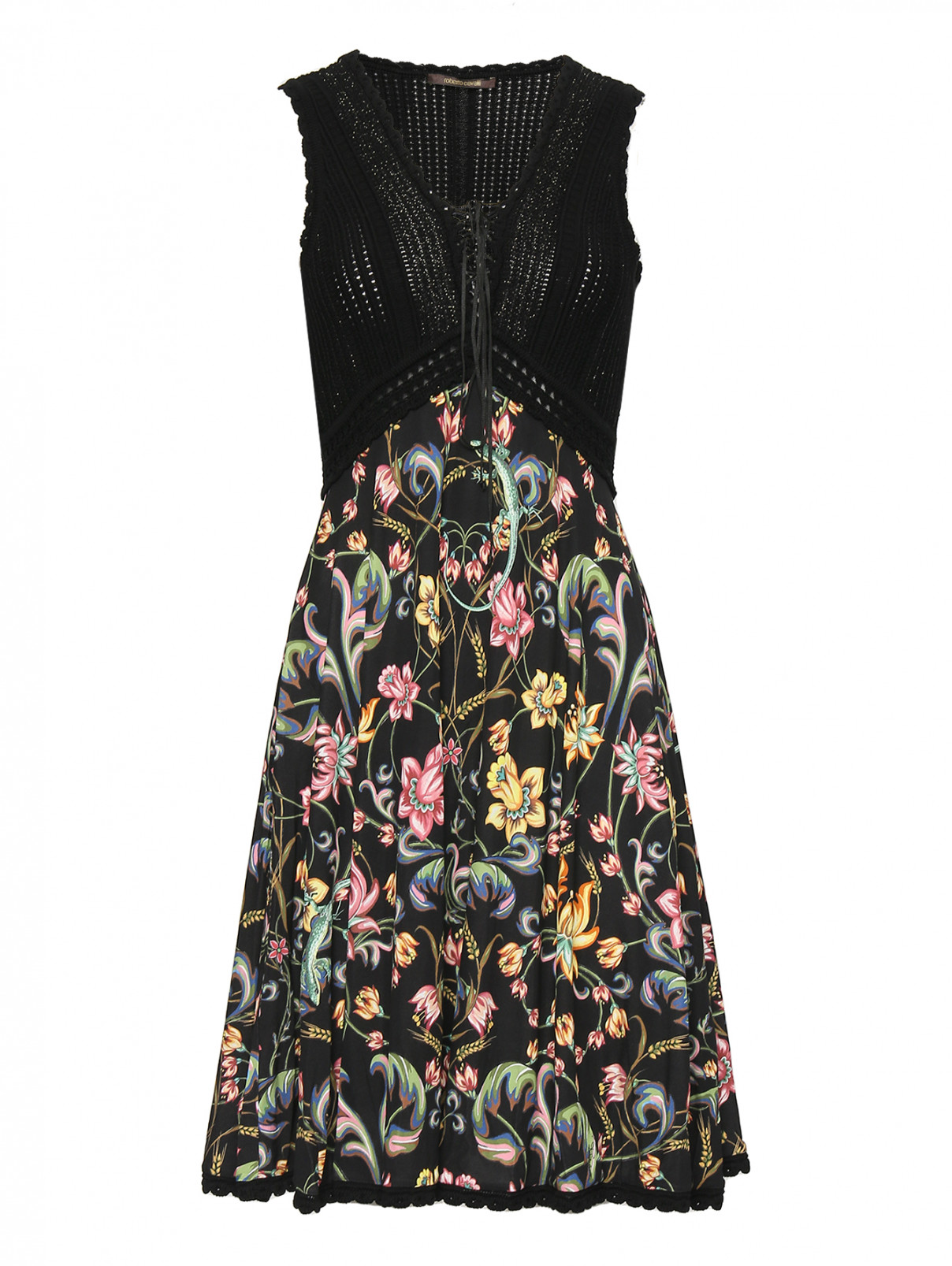 Комбинированное платье с узором Roberto Cavalli  –  Общий вид  – Цвет:  Черный