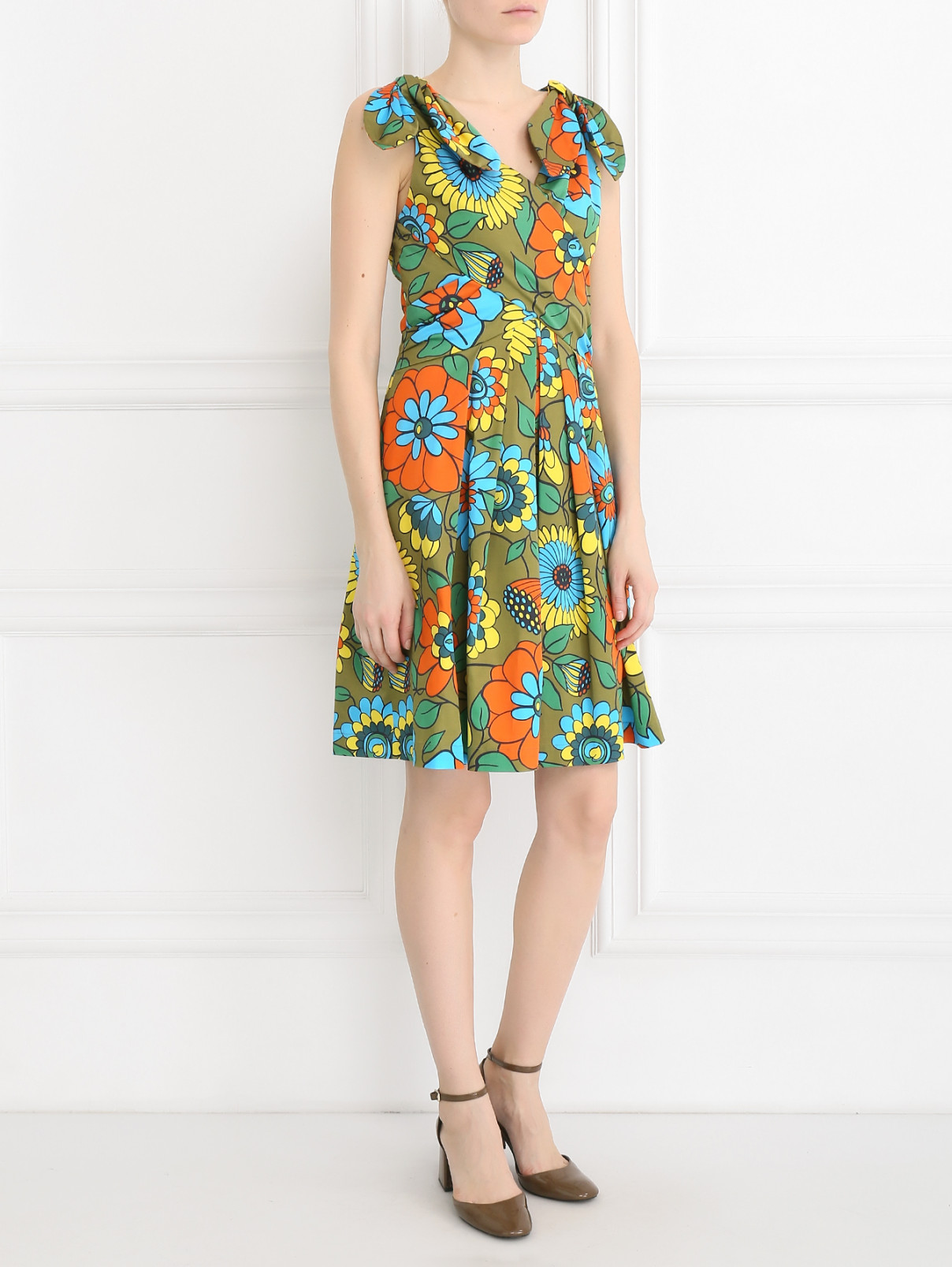 Платье из хлопка с цветочным узором Moschino Couture  –  Модель Общий вид  – Цвет:  Зеленый