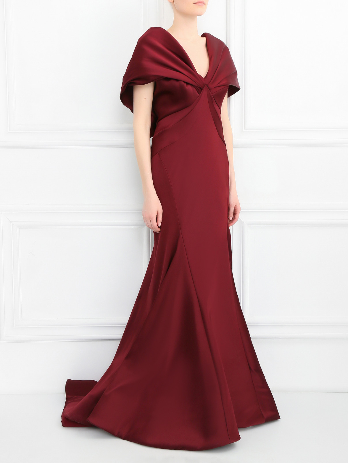 Платье-макси с драпировкой и шлейфом Zac Posen  –  Модель Верх-Низ  – Цвет:  Красный