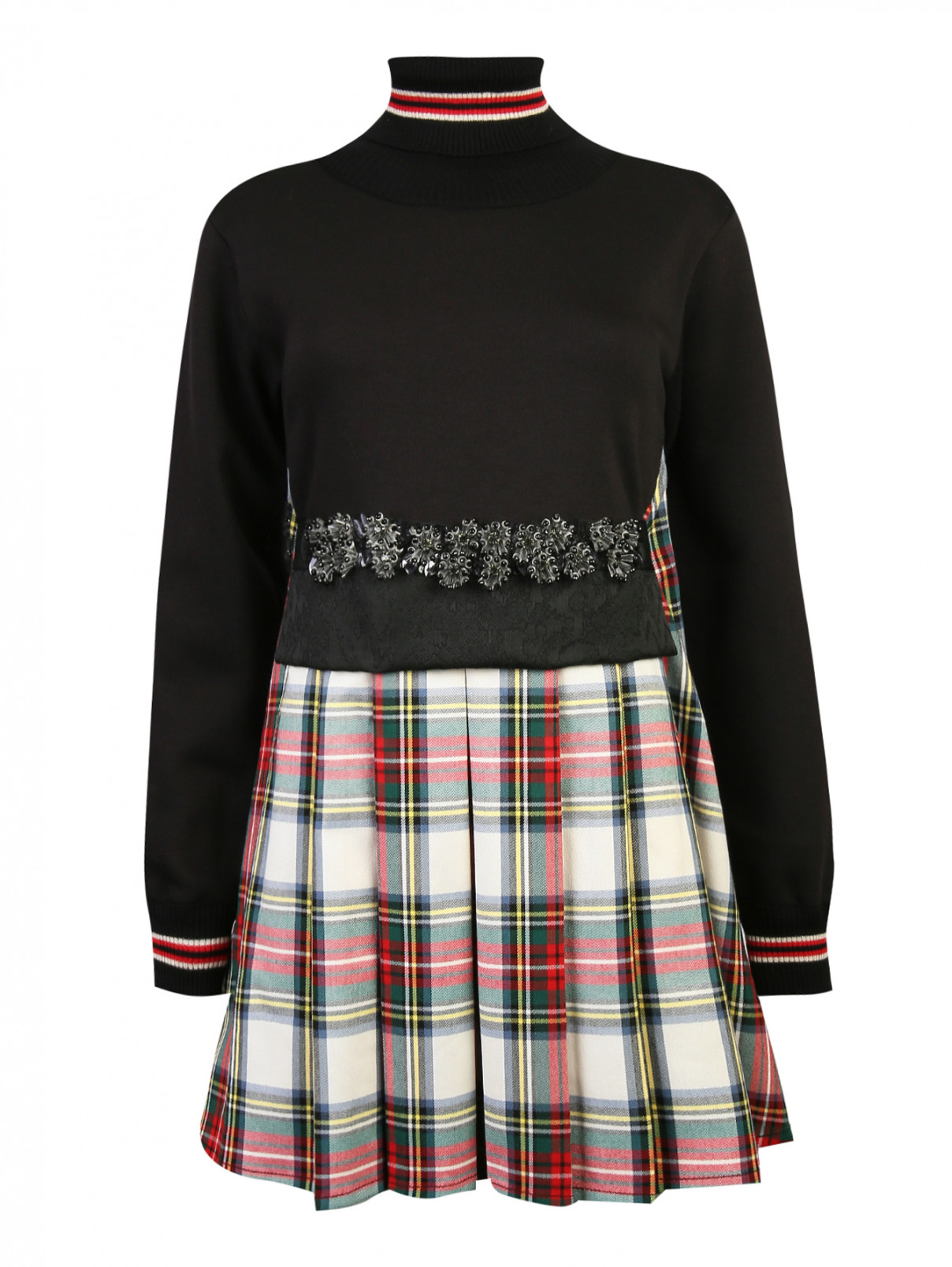 Платье из смесового хлопка с юбкой в клетку и декором на поясе Antonio Marras  –  Общий вид  – Цвет:  Черный