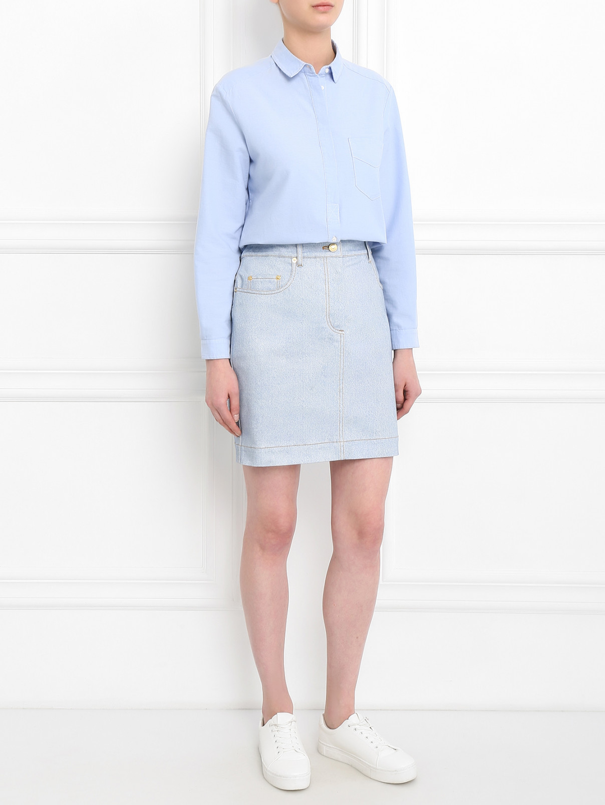 Юбка-мини из светлого денима Moschino Couture  –  Модель Общий вид  – Цвет:  Синий