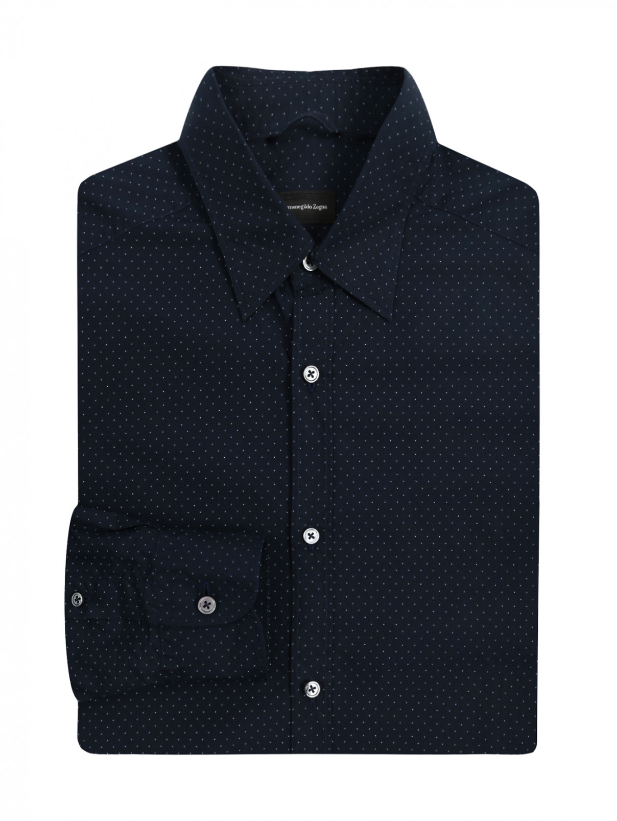 Рубашка из хлопка с узором Ermenegildo Zegna  –  Общий вид  – Цвет:  Синий