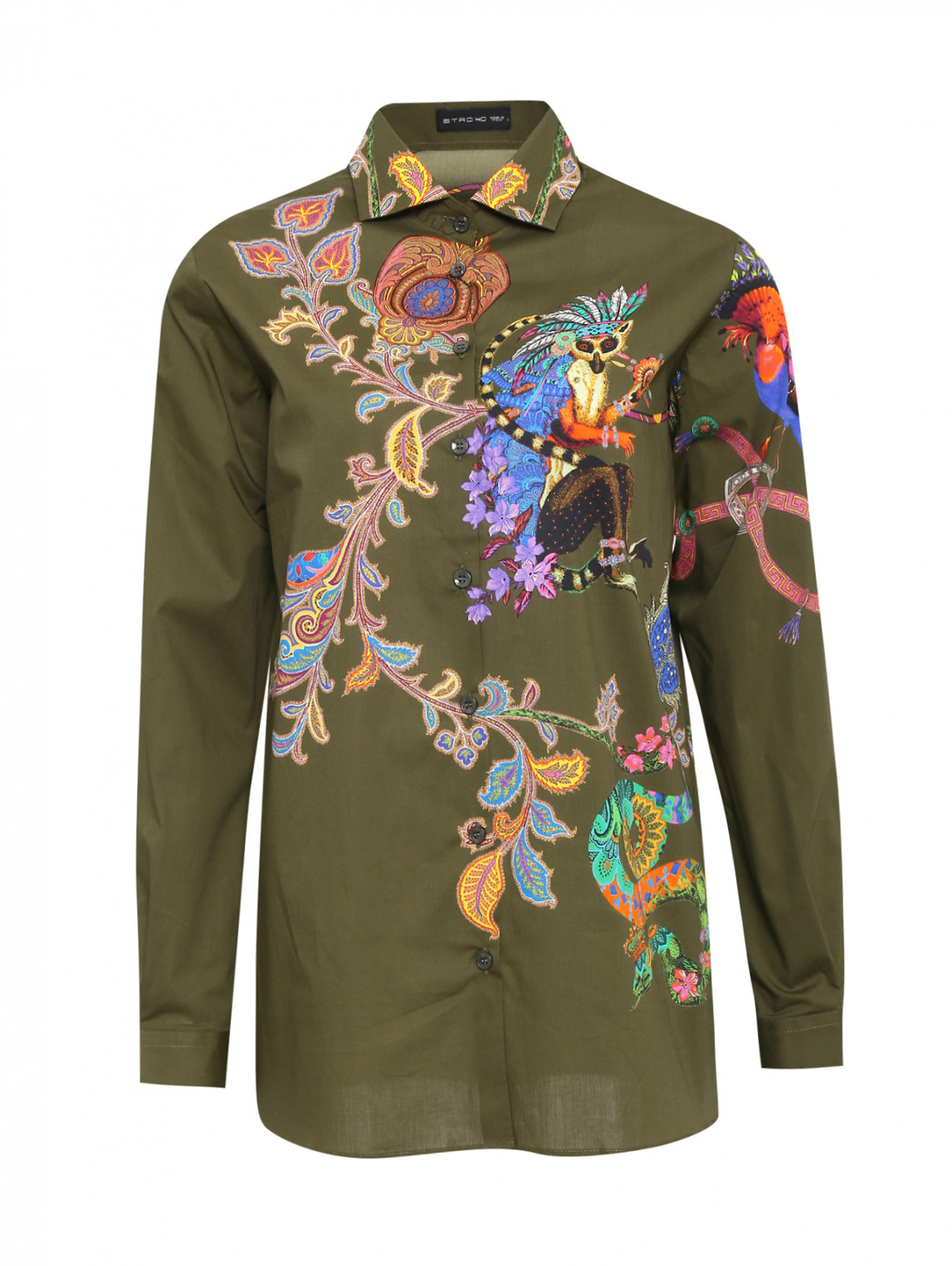 Блуза из хлопка с принтом пейсли Etro  –  Общий вид  – Цвет:  Зеленый