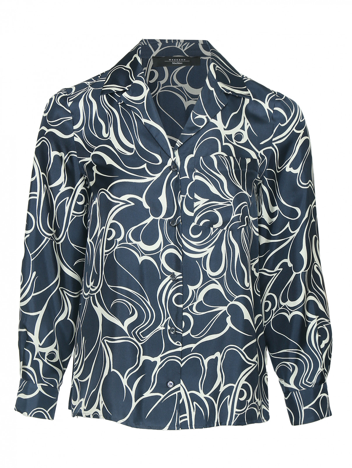 Блуза из шелка с узором Weekend Max Mara  –  Общий вид  – Цвет:  Синий