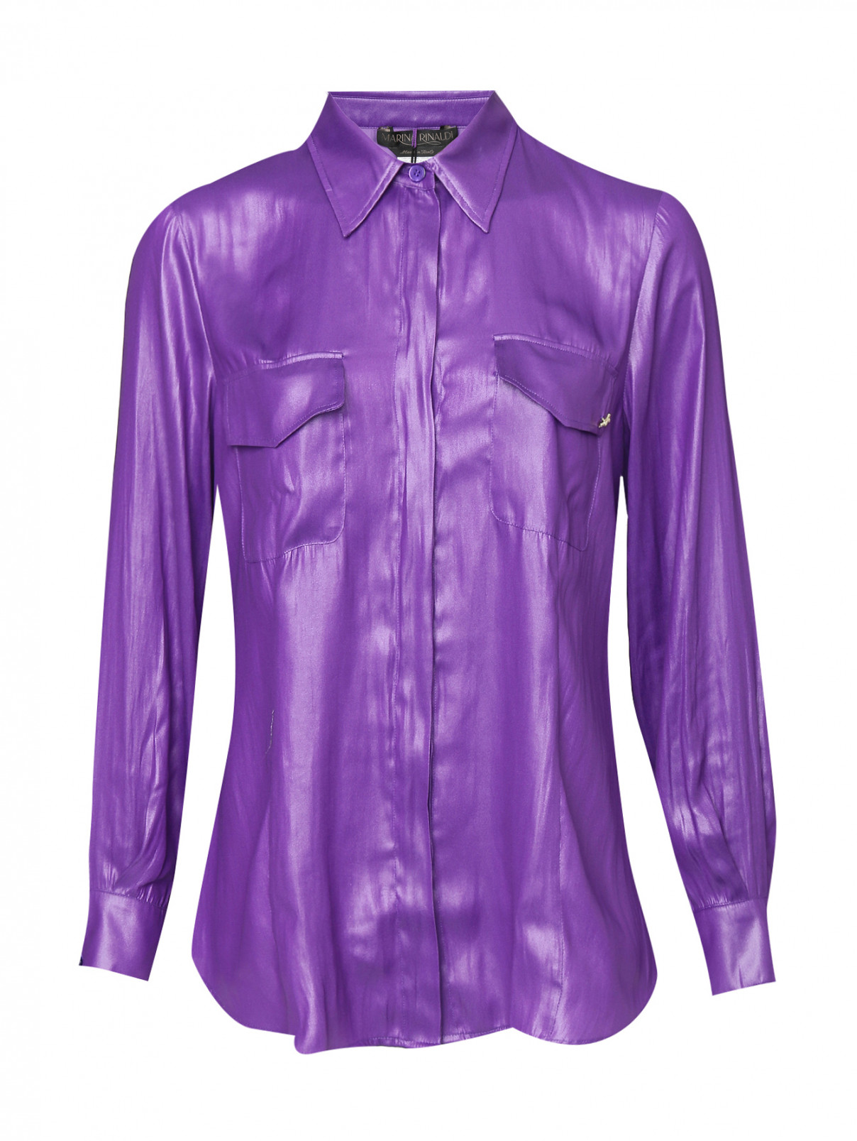 Блуза однотонная с карманами Marina Rinaldi  –  Общий вид  – Цвет:  Фиолетовый