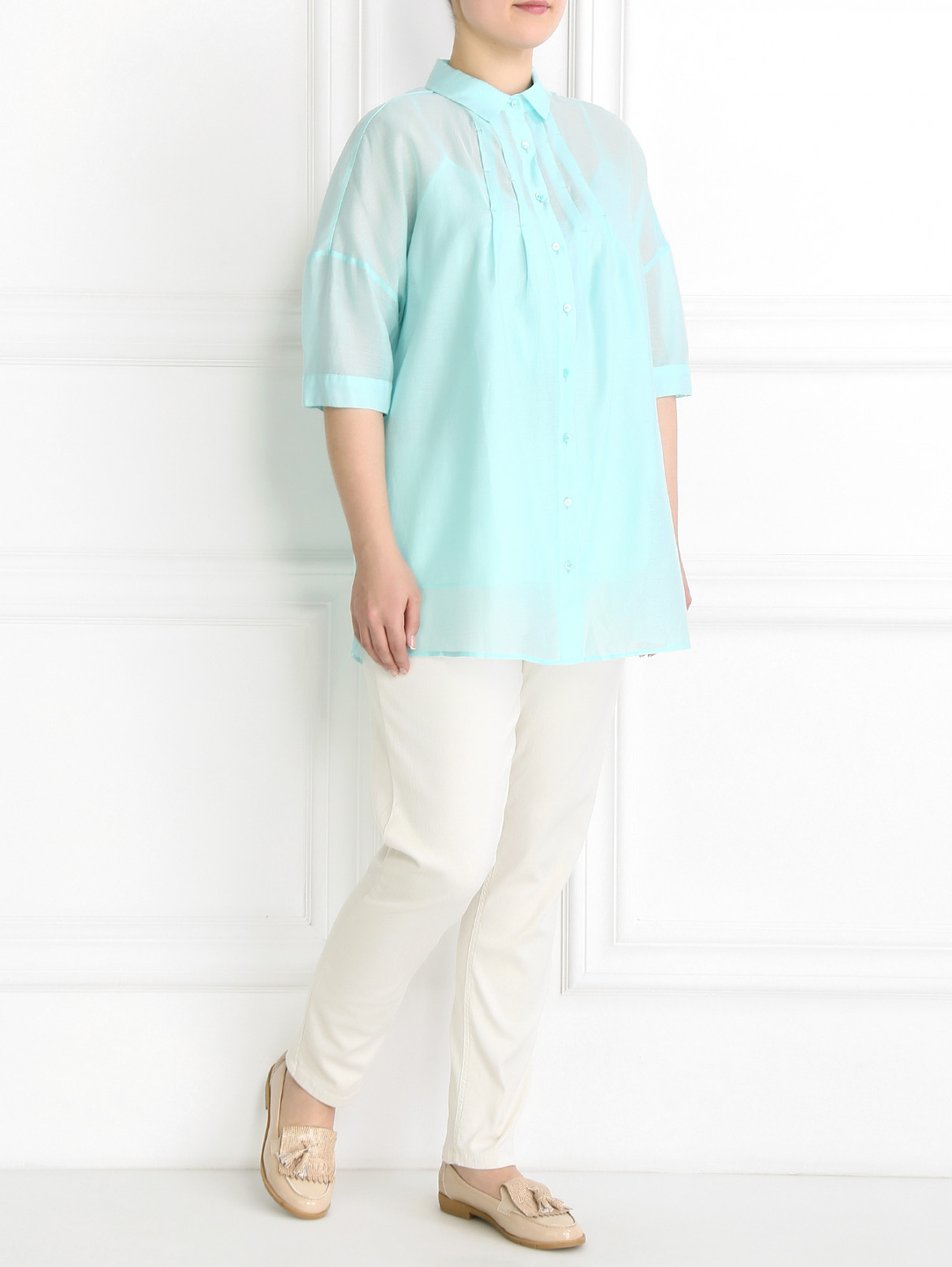 Блуза из хлопка и шелка Voyage by Marina Rinaldi  –  Модель Общий вид  – Цвет:  Зеленый