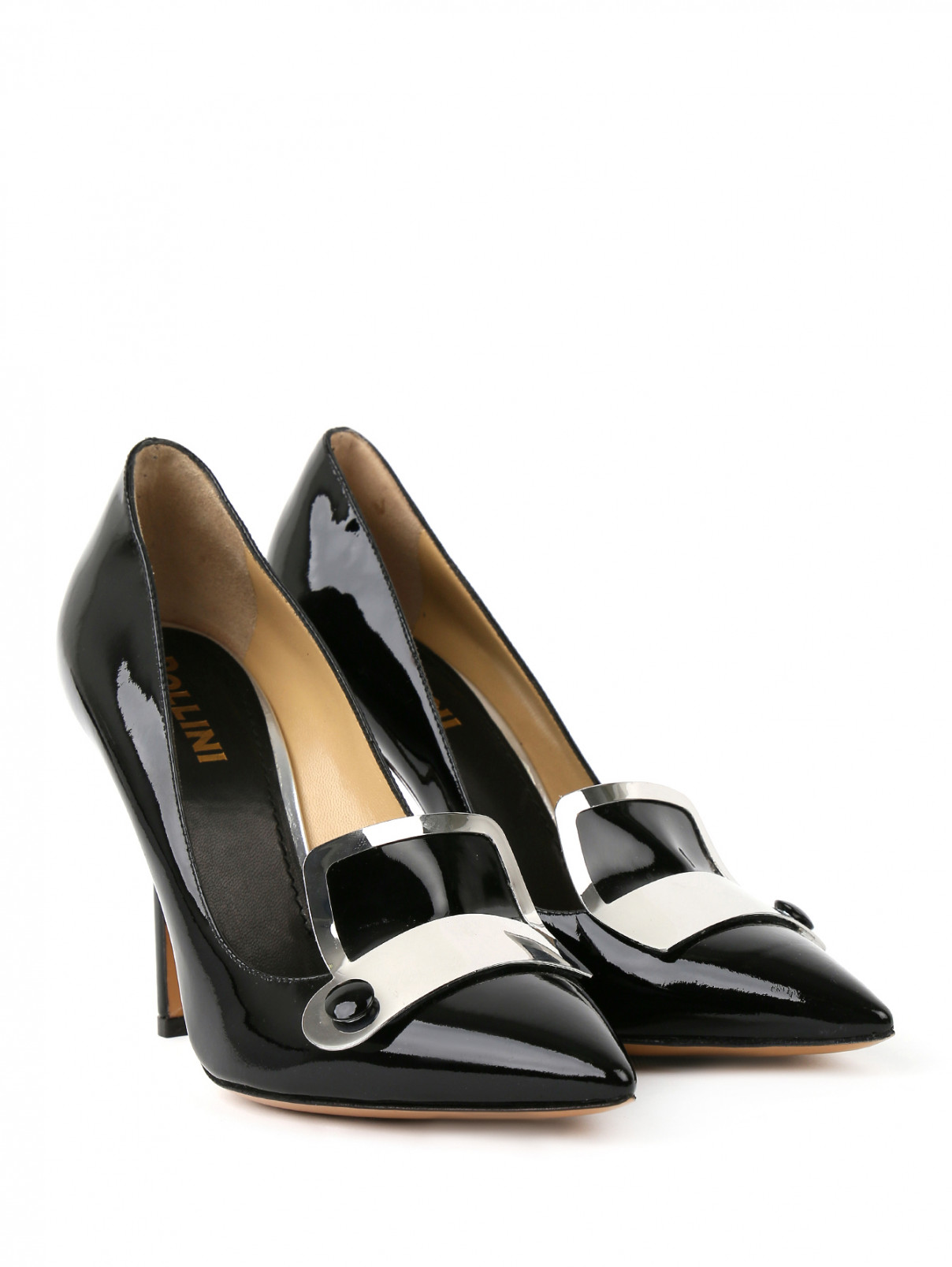 Туфли из лаковой кожи с металлической пряжкой Pollini  –  Общий вид  – Цвет:  Черный