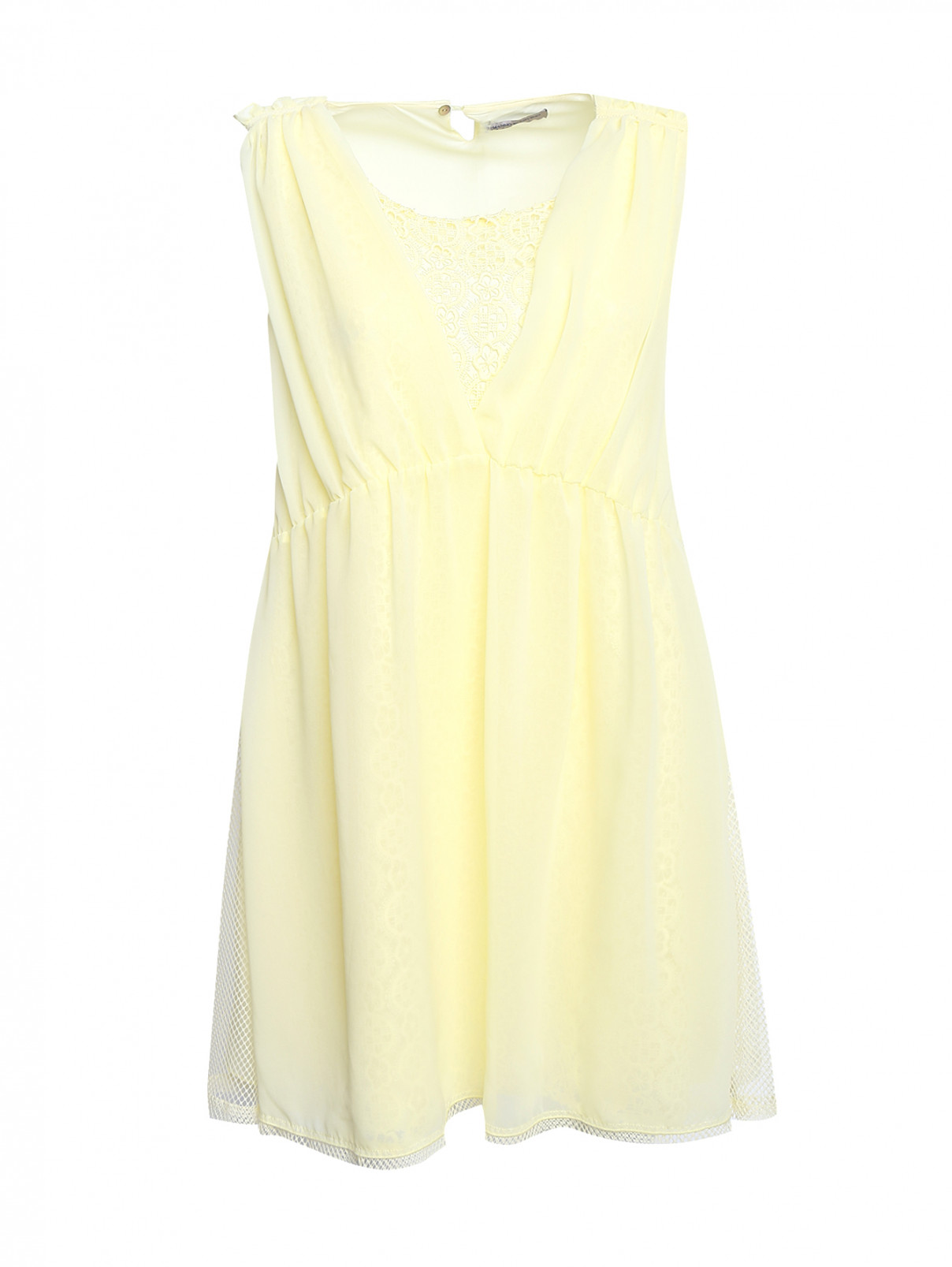 Платье-мини с кружевной вставкой Ermanno Scervino Junior  –  Общий вид  – Цвет:  Желтый
