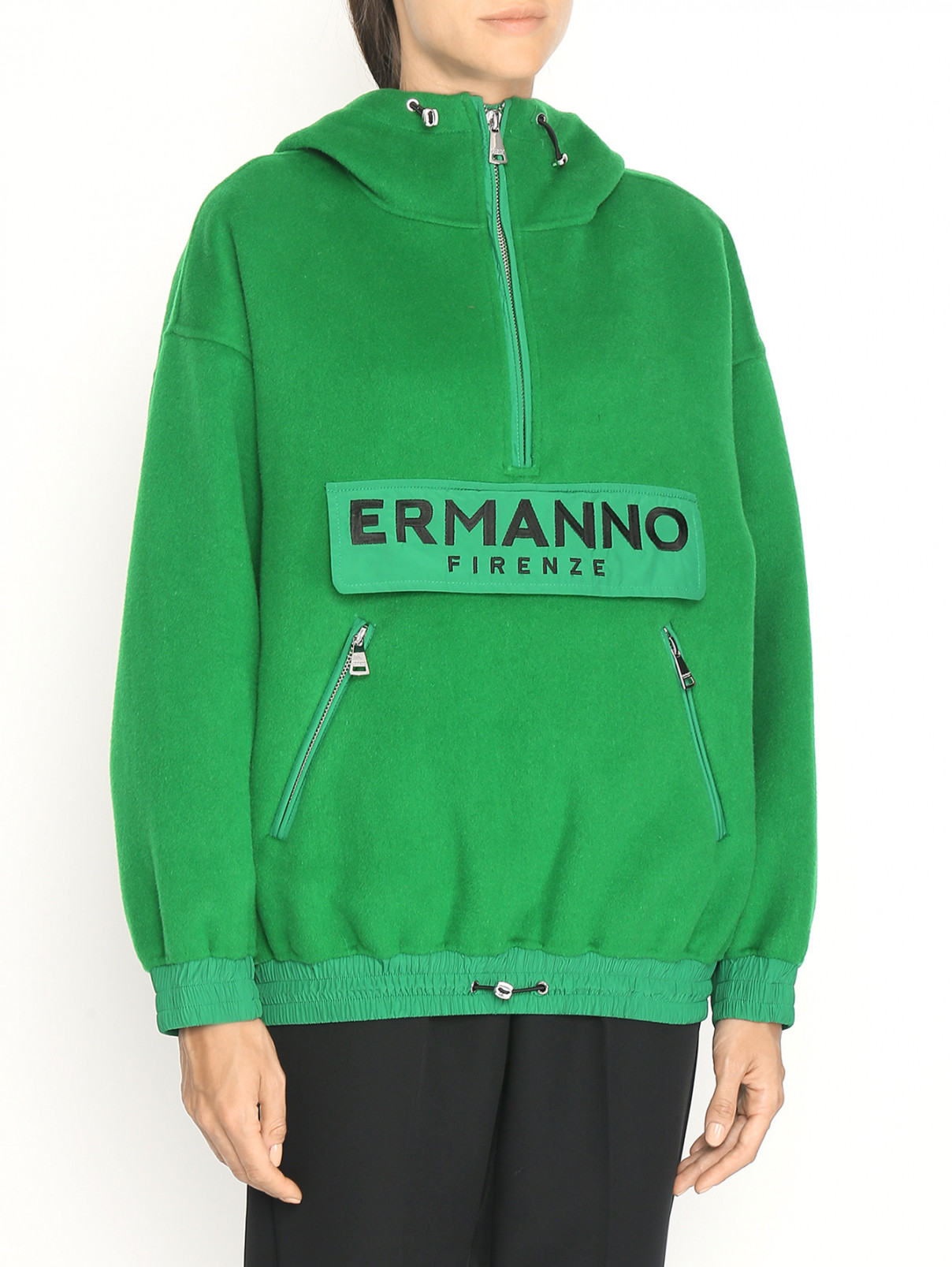 Куртка из смешанной шерсти с капюшоном Ermanno Firenze  –  МодельВерхНиз  – Цвет:  Зеленый