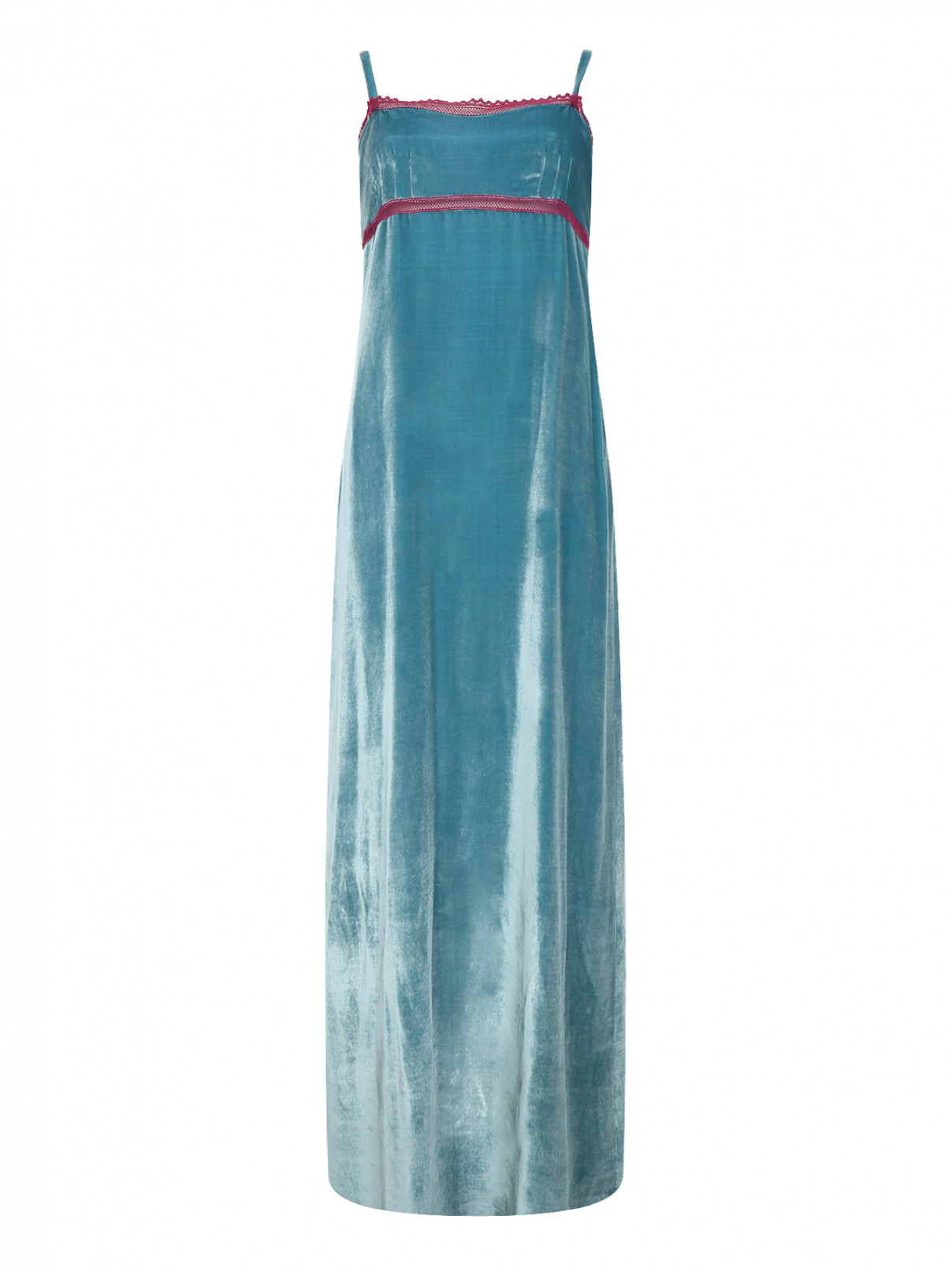 Платье из шелкового бархата с контрастной отделкой Alberta Ferretti  –  Общий вид  – Цвет:  Синий