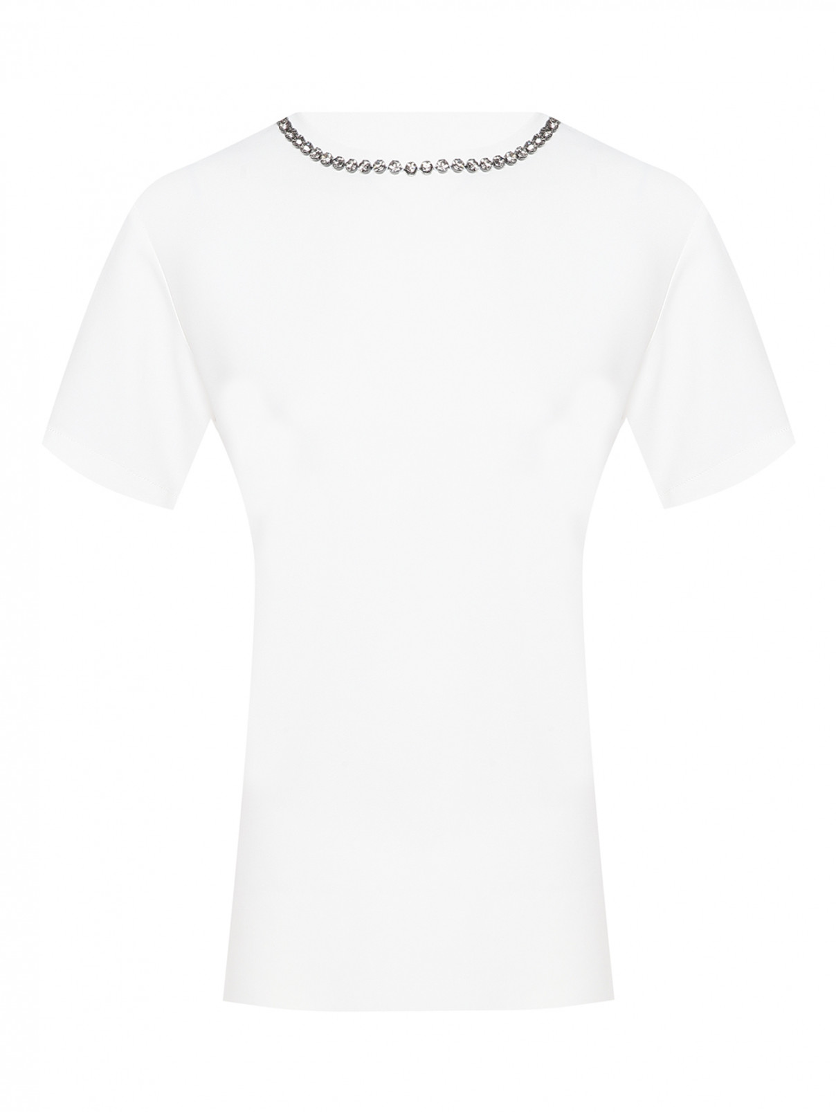 Блуза с коротким рукавом, декорированная кристаллами N21  –  Общий вид  – Цвет:  Белый