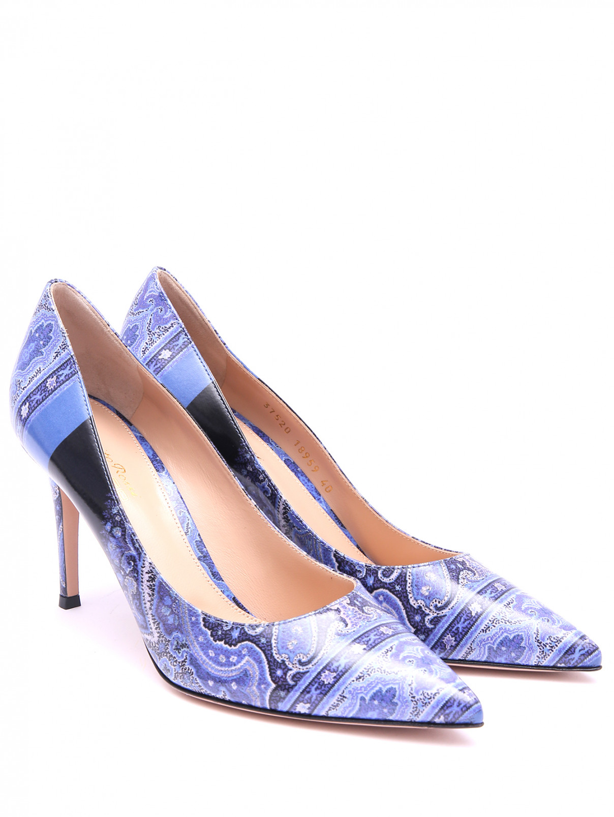 Туфли с узором пейсли на высоком каблуке Etro  –  Общий вид  – Цвет:  Синий