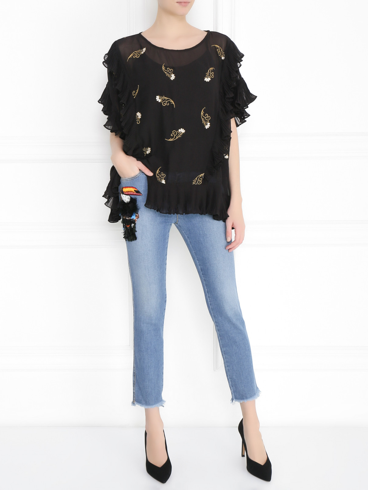 Блуза свободного кроя с декоративной отделкой Manoush  –  Модель Общий вид  – Цвет:  Черный