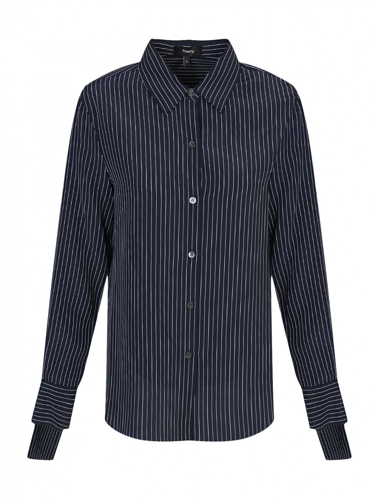Блуза из шелка с узором "полоска" Theory  –  Общий вид  – Цвет:  Синий